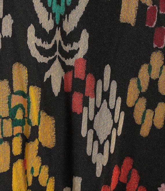 Calessa Plus Size Abstract Ikat Print Plunge V-Neck Cap Flutter Sleeve Smocked Tiered Dress Product Image