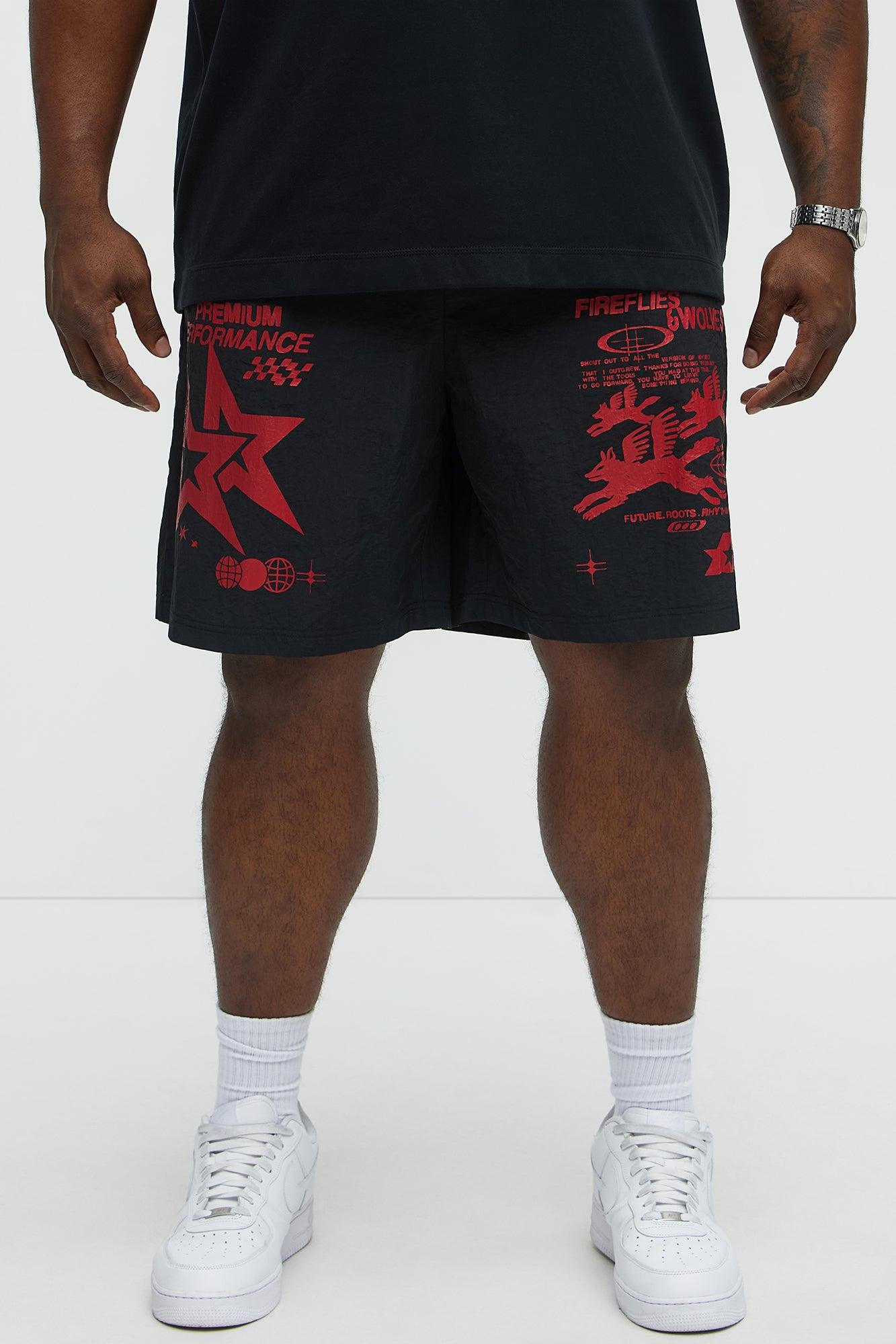 Fireflies And Wolves Graphic Relaxed Shorts - Black/combo Male Product Image