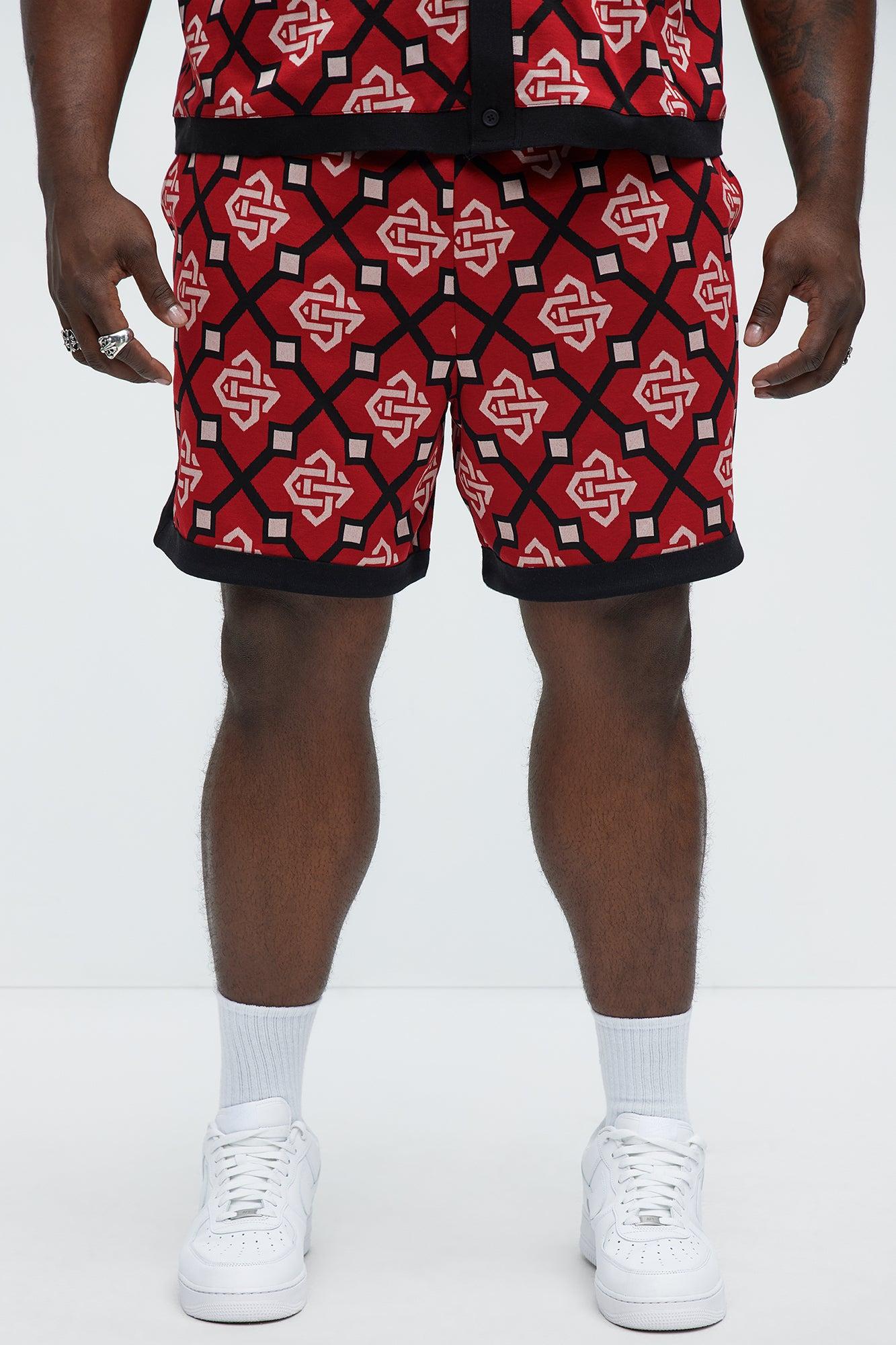 All Over Geo Jacquard Shorts - Red Product Image