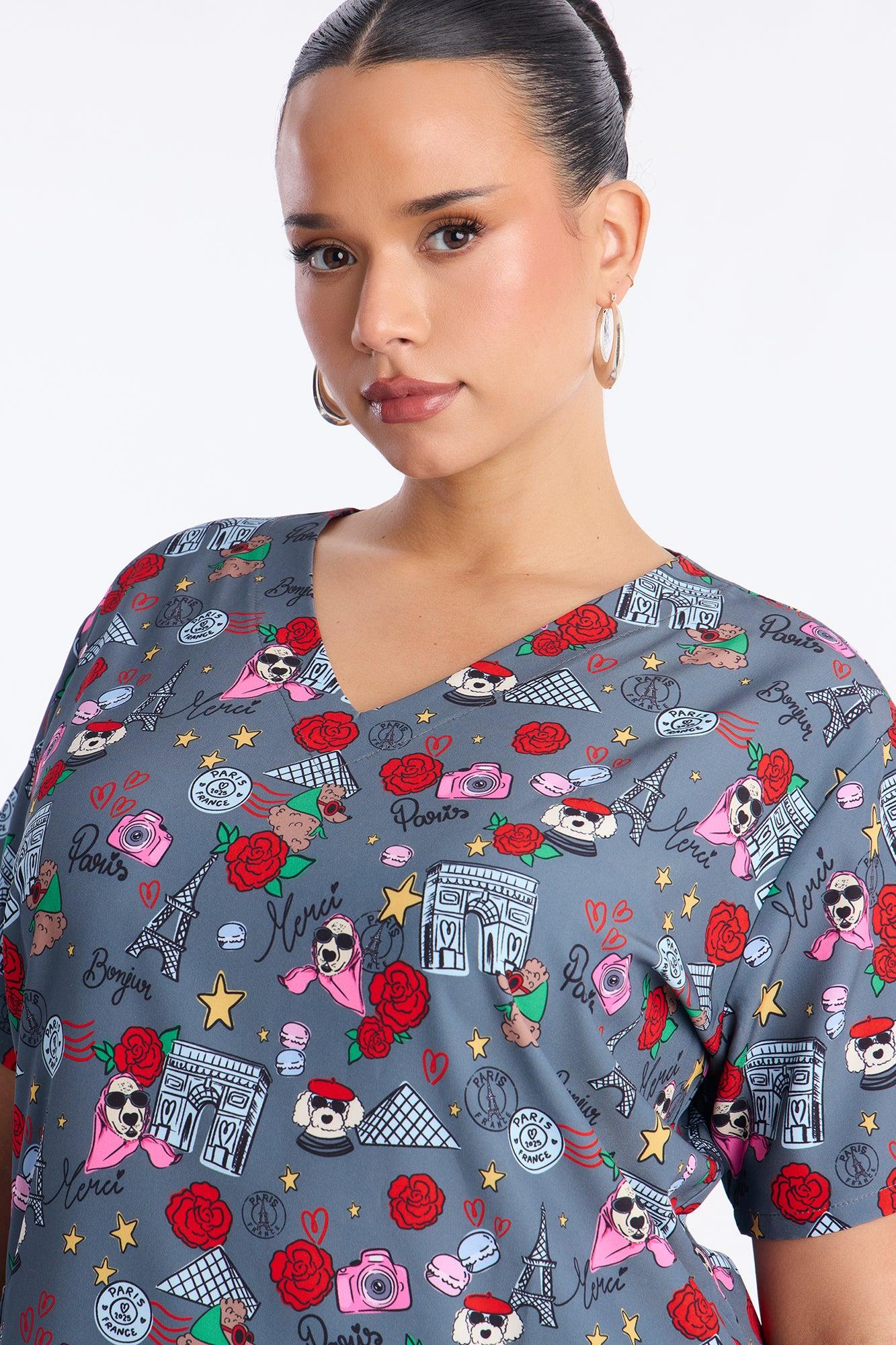 Ooh La La Scrub Top - Charcoal/combo Female Product Image