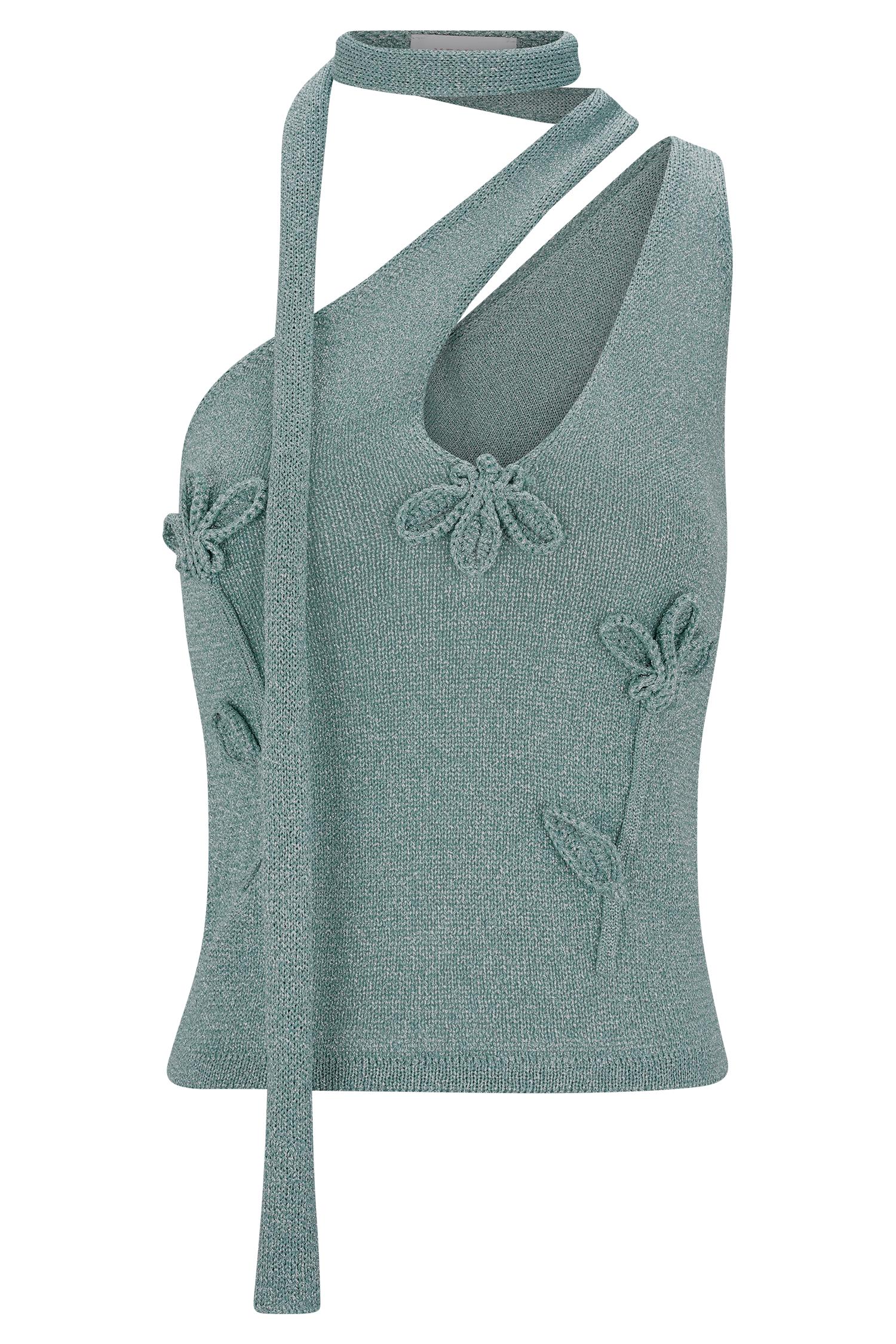 Leone One Shoulder Metallic Knit Top - Aqua Product Image