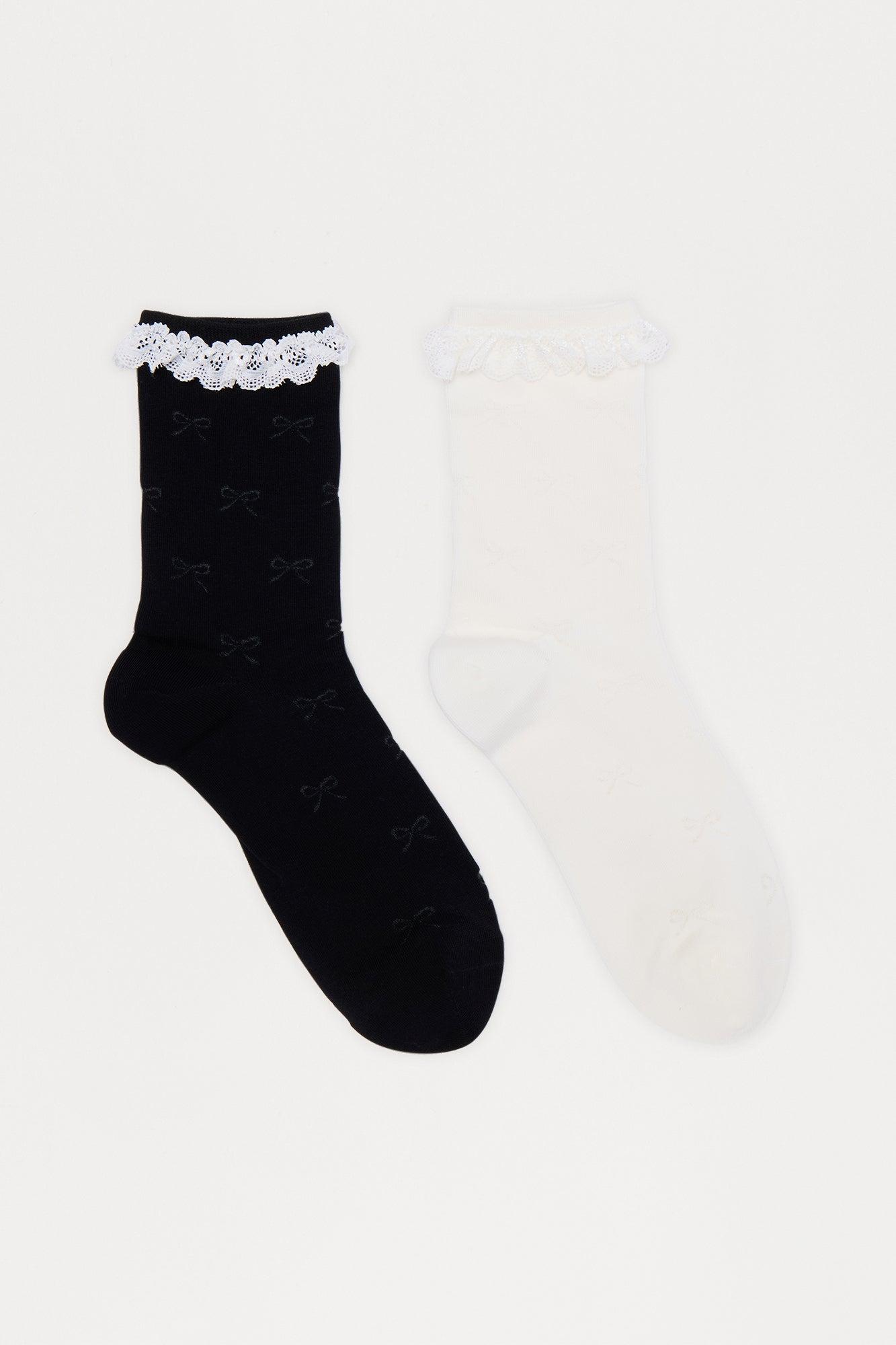 Bows And Ruffles 2 Pack Socks - Black/White Female Product Image