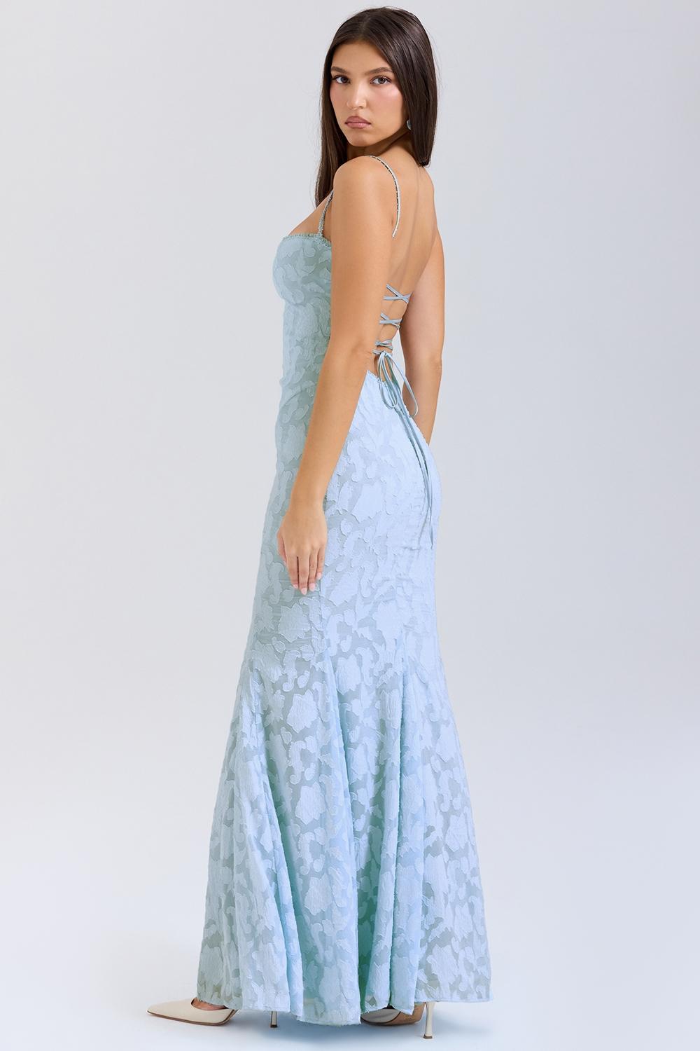 Joan  bluebell lace up back maxi dress Product Image