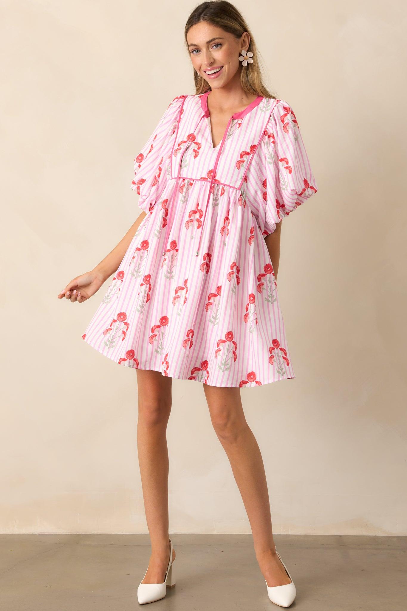 Bunches Of Love Pink Puff Sleeve Mini Dress Product Image