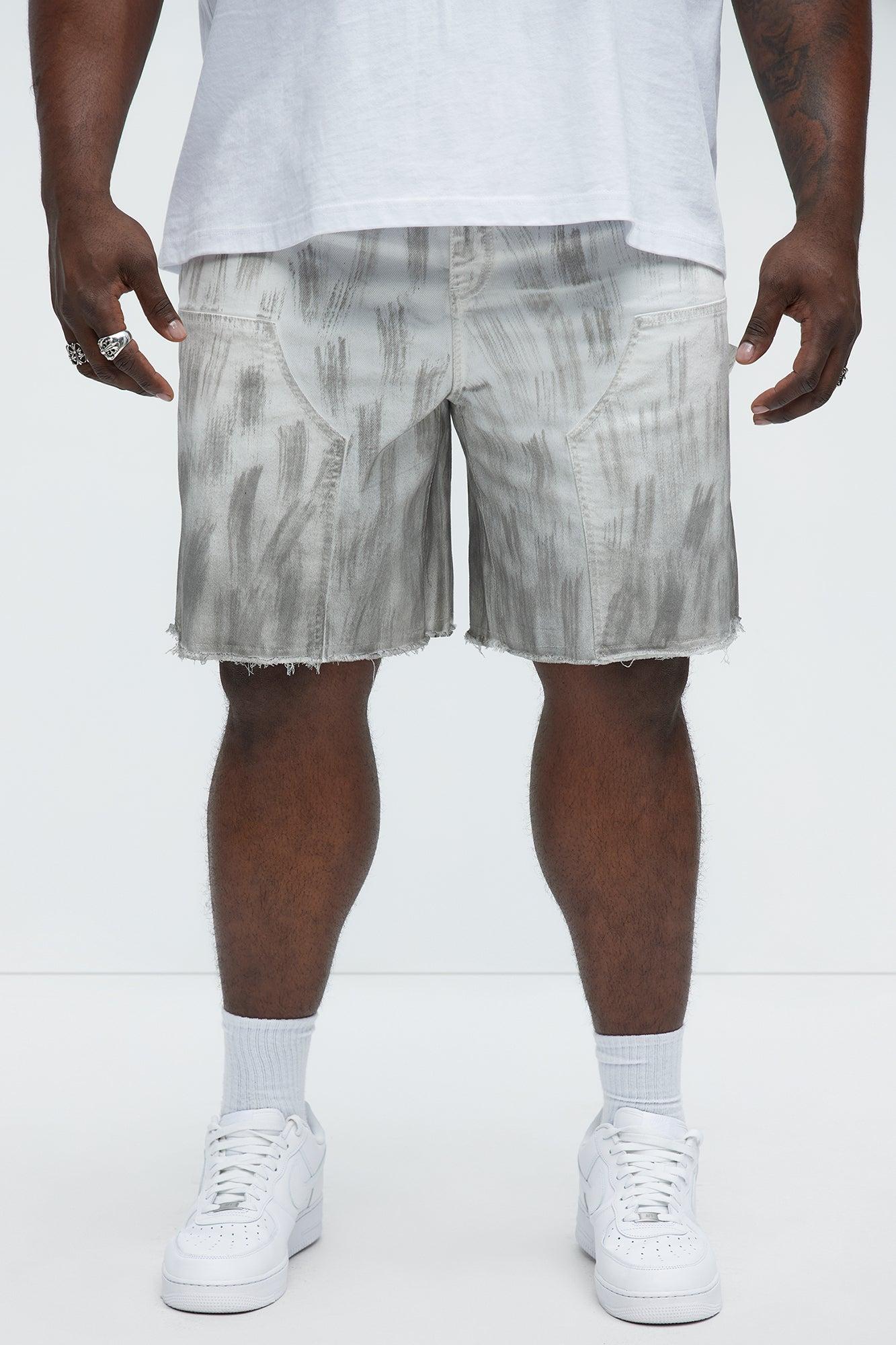Brush Stained Relaxed Denim Carpenter Shorts - Grey Product Image