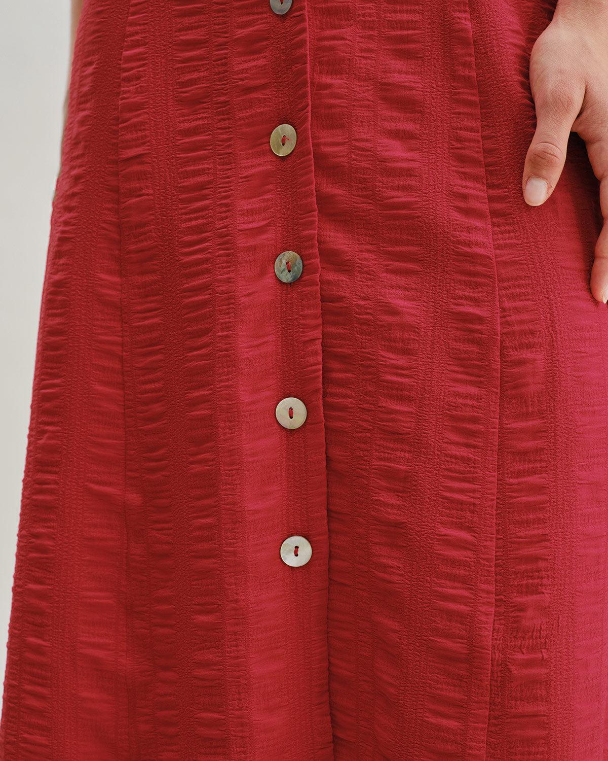 Red Belted A-Line Midi Dress Product Image