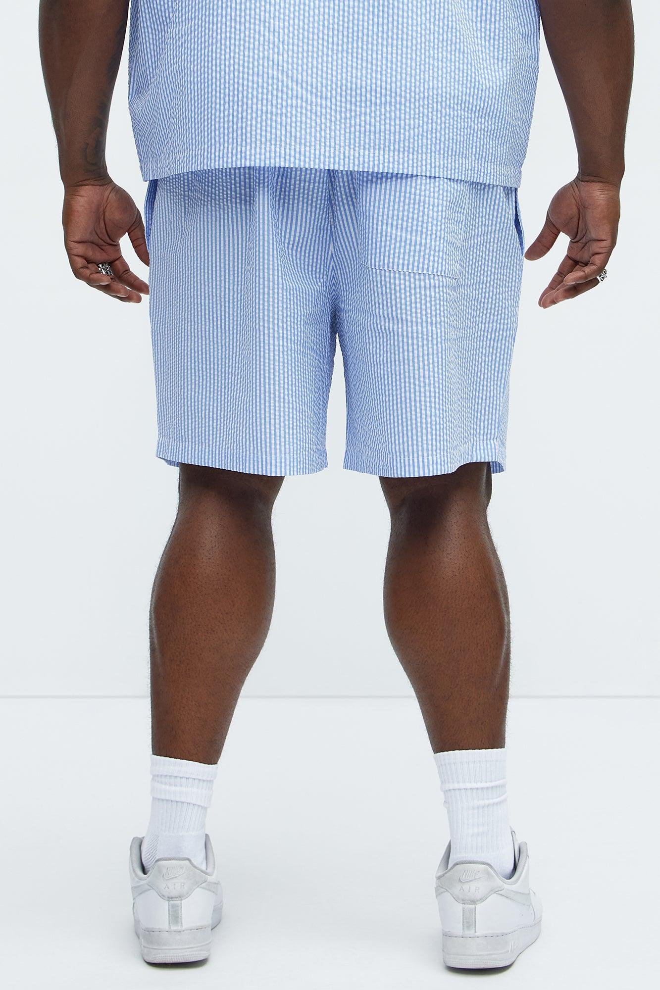 Seersucker Relaxed Shorts - Blue/combo Product Image