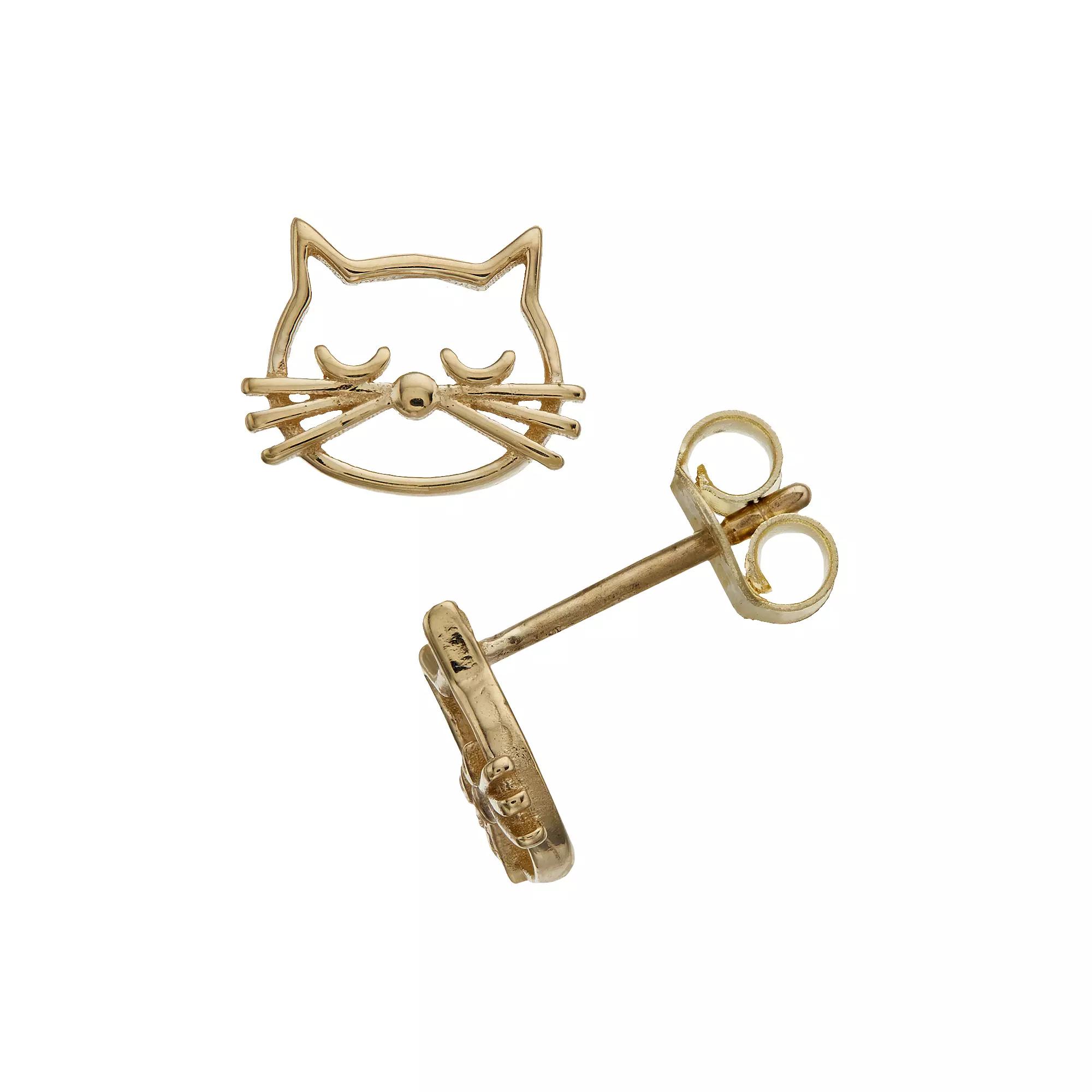 14k Gold Cat Post Earrings, Women's Product Image