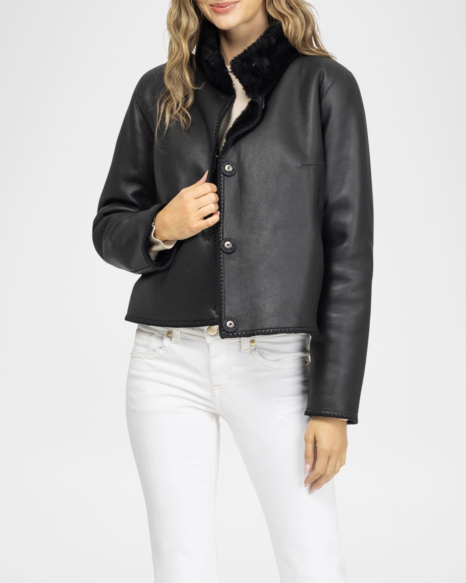 Reversible Merino Grooved Shearling Lamb Jacket With Embroidered Trim Product Image