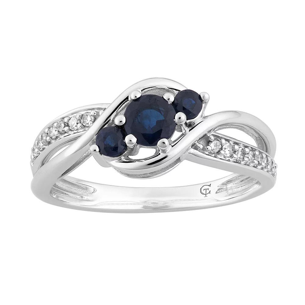 10k White Gold Sapphire & 1/10 Carat T.W. Diamond 3-Stone Bypass Ring, Women's,  Product Image