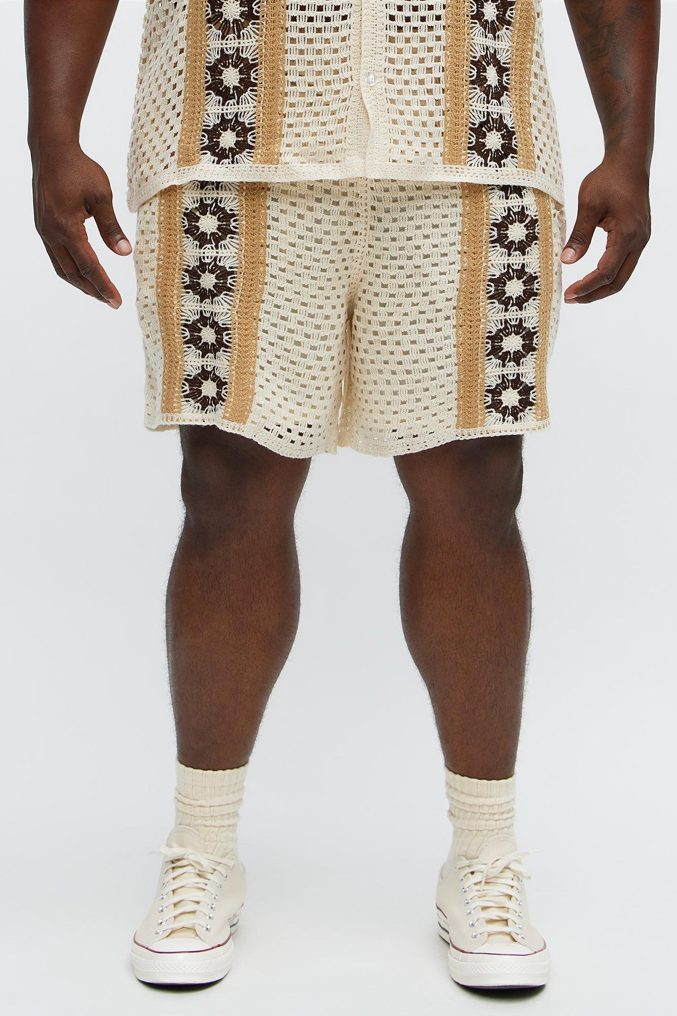 Crochet Panel Short - Cream/combo Male Product Image