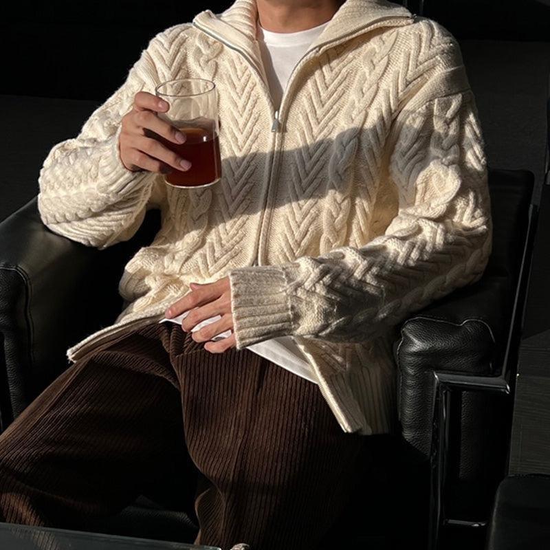 RT No. 7049 KNITTED TWIST TURTLENECK ZIP-UP SWEATER Product Image