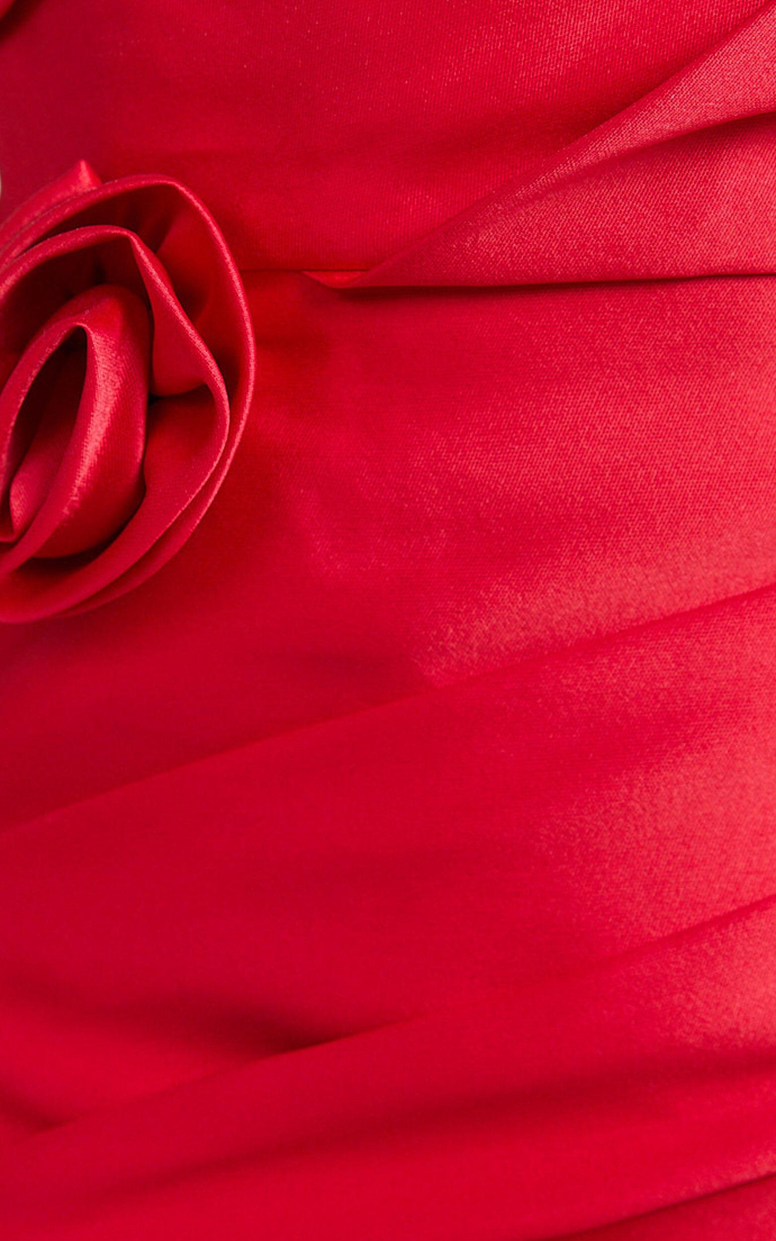 Sheeran Mini Dress - One Shoulder Rose Gathered Dress in Red Product Image