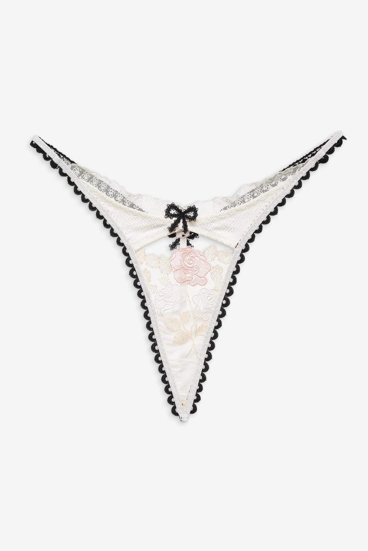 Evie Floral Thong Panty — Cream Product Image