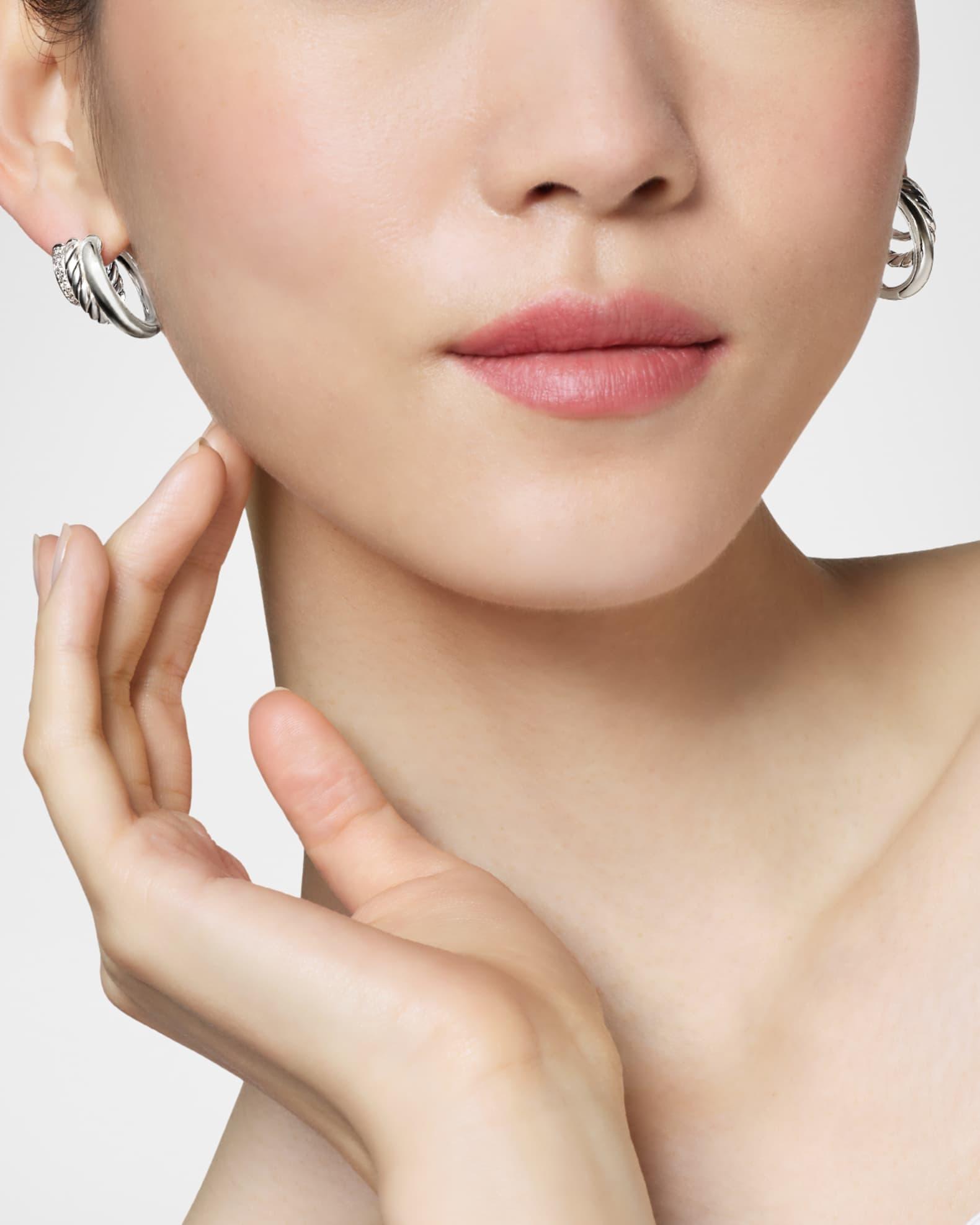 DY Mercer 3-Row Hoop Earrings with Diamonds in Silver, 21mm Product Image