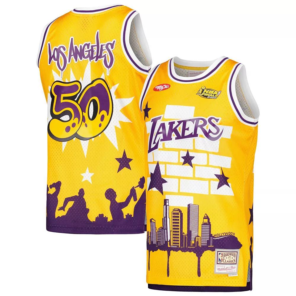Men's Mitchell & Ness x Tats Cru Gold Los Angeles Lakers Hardwood Classics Fashion Jersey,  Product Image