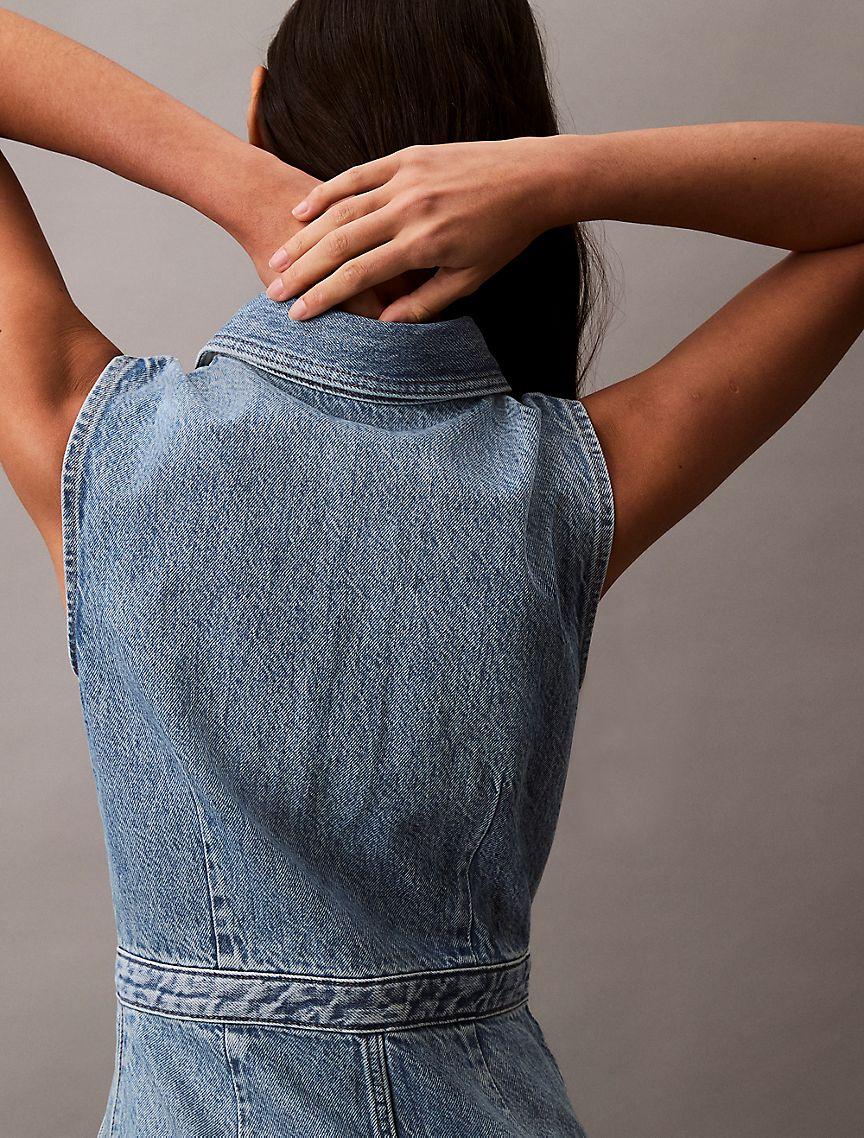Sleeveless Denim Button-Down Dress Product Image