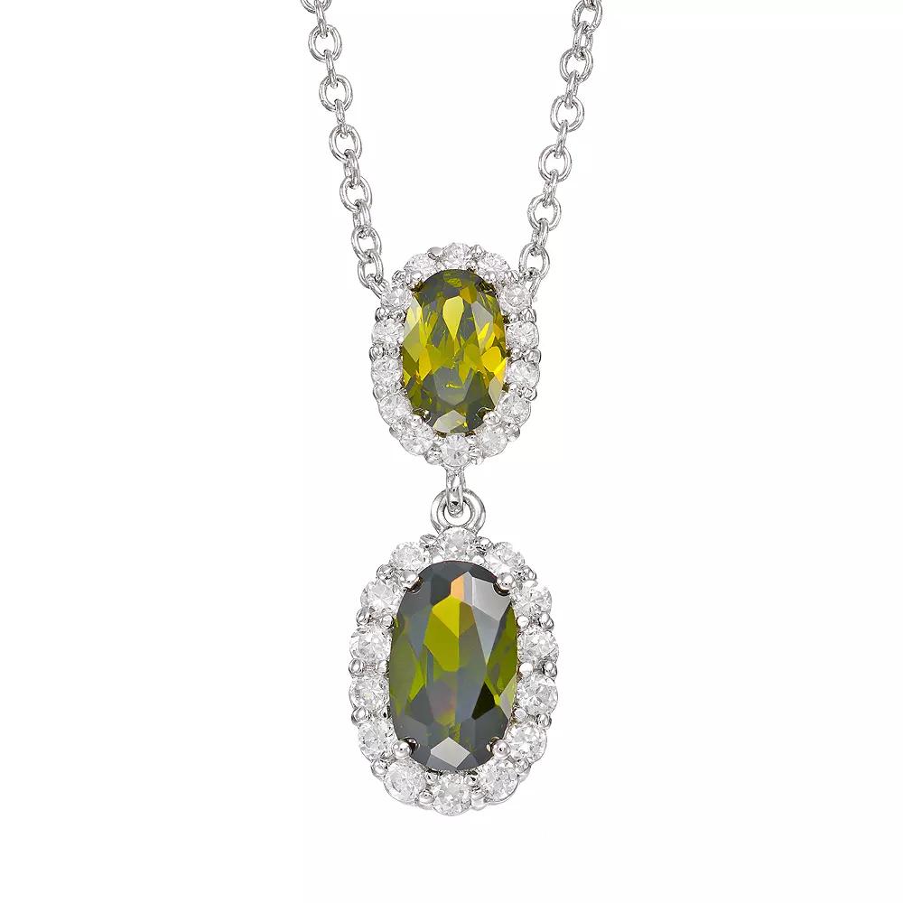 Sophie Miller Cubic Zirconia Sterling Silver Oval Halo Pendant Necklace, Women's, Size: 18", Green Product Image