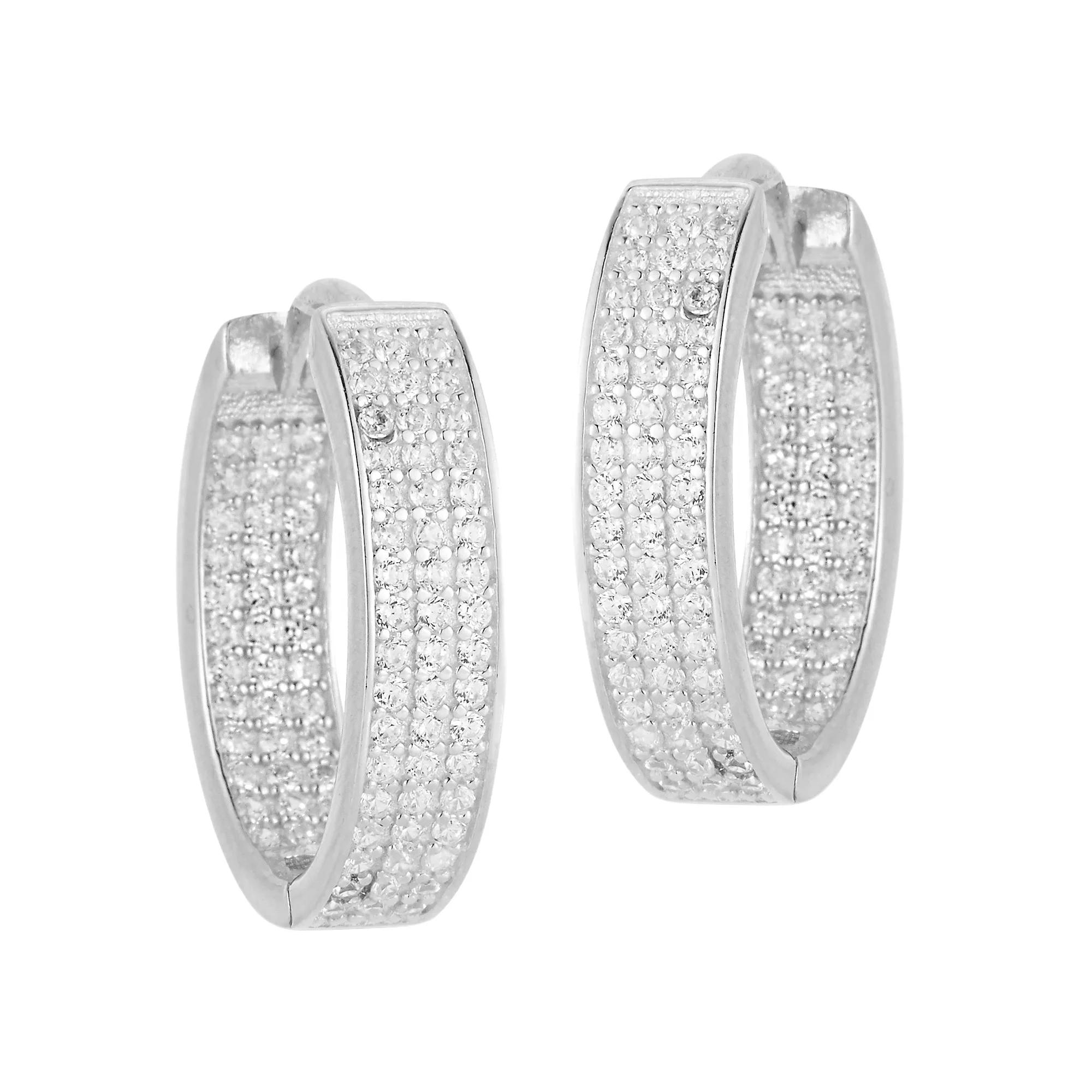 Sunkissed Sterling Cubic Zirconia Inside-Outside Oval Hoop Earrings, Women's, Silver Tone Product Image