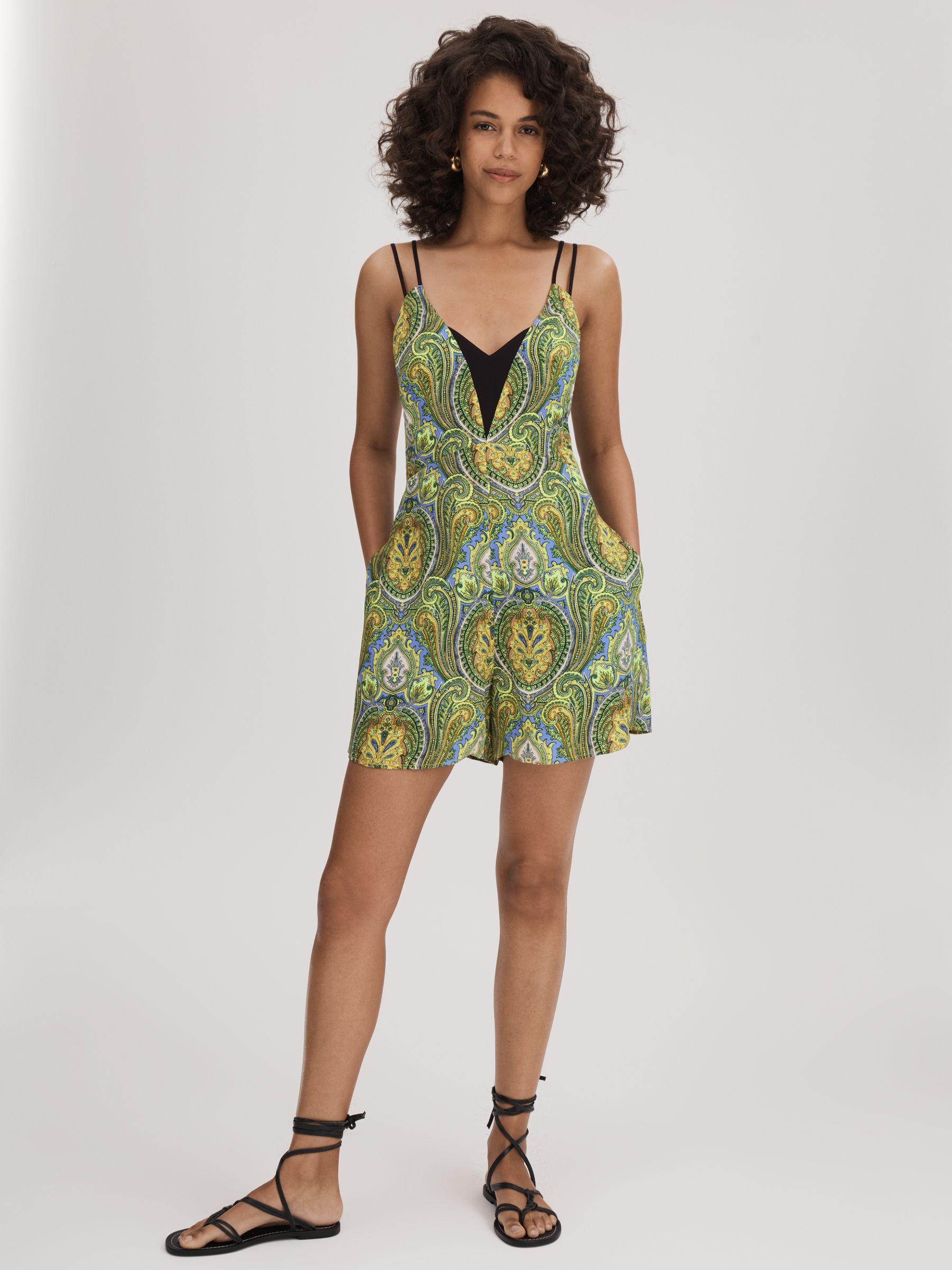 Florere Printed Dual Strap Playsuit in Lime/Green Product Image