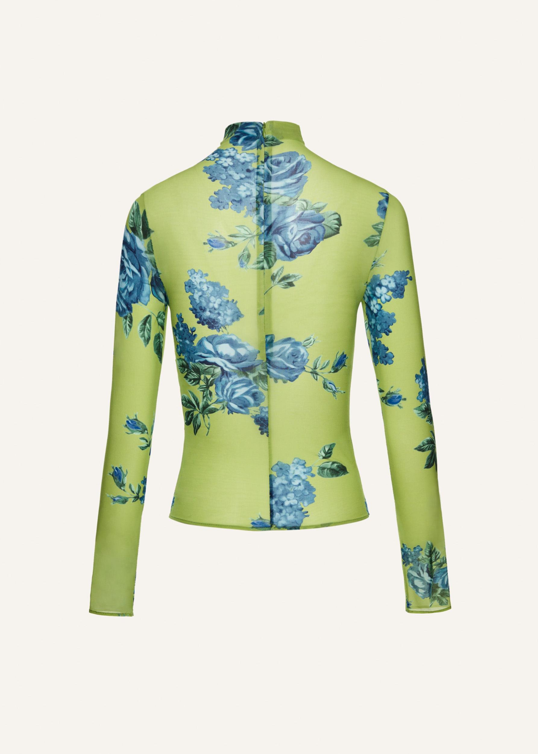Longsleeve rose detail top in green print Product Image