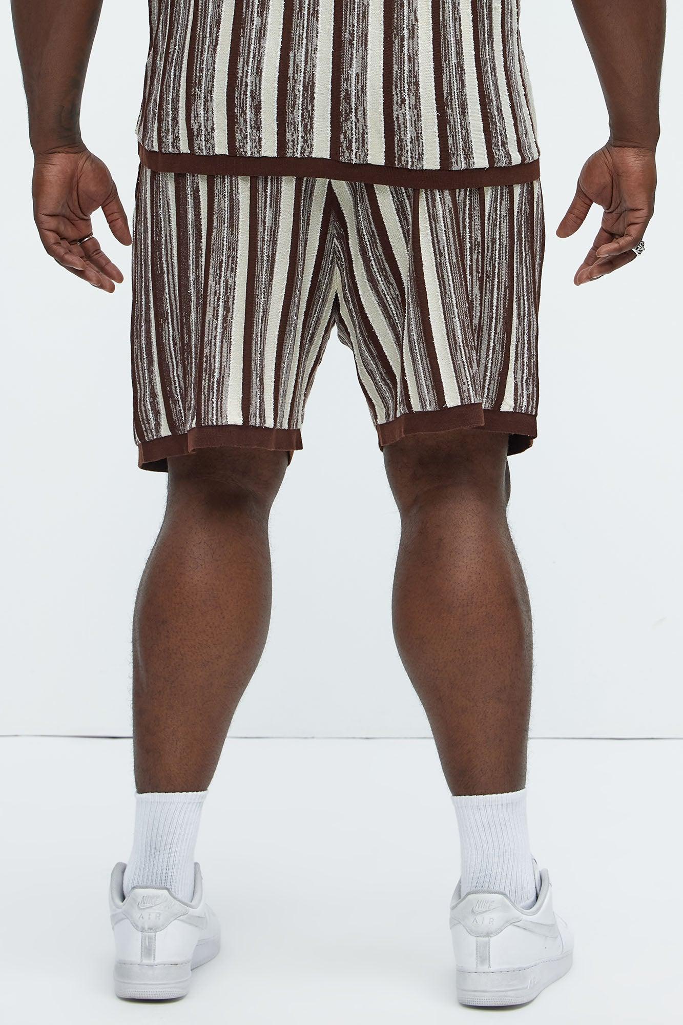 Textured Stripes Knitted Shorts - Brown/combo Product Image