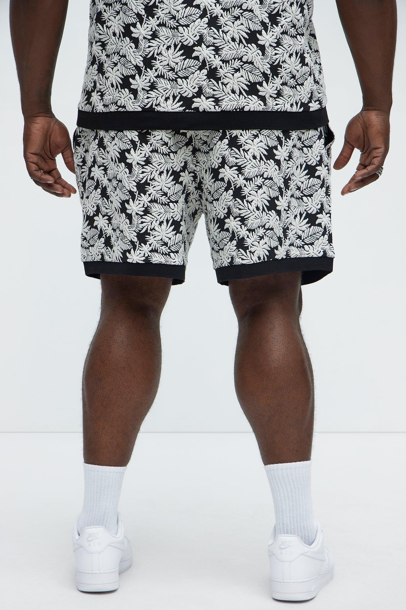 Tropical Textured Knit Shorts - Black/combo Product Image
