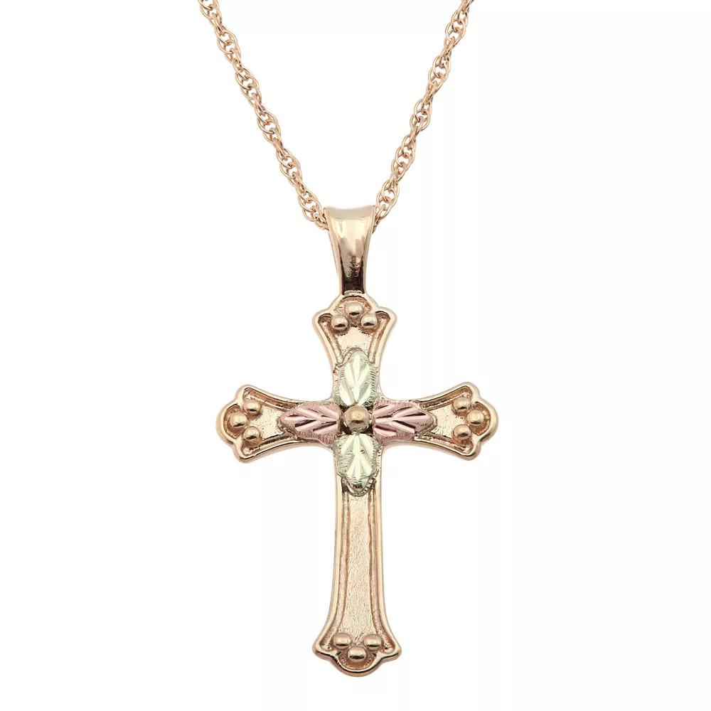 Black Hills Gold Tri Tone Flower Cross Pendant Necklace, Women's, Size: 18", 10k Gold Product Image