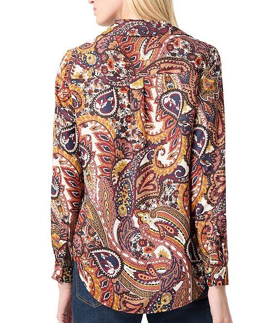 Jones New York Paisley Printed Satin Twill Point Collar Long Sleeve Button Front Utility Blouse Product Image