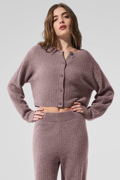 Cashmere Plush Waffle Cardigan - Mushroom Heather Product Image