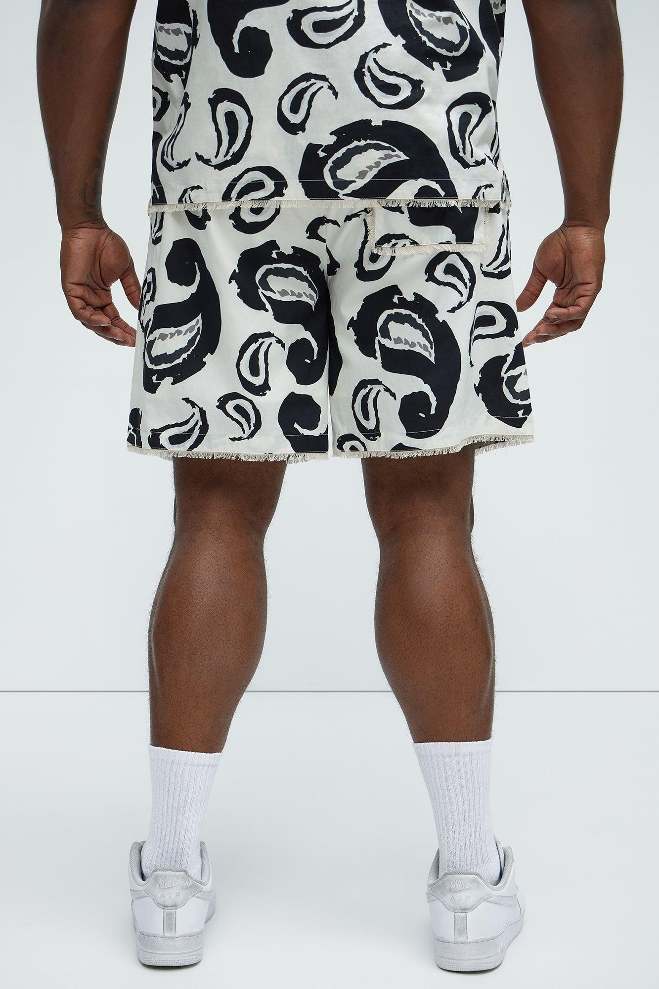 Paisley Print Frayed Shorts - White/combo Product Image