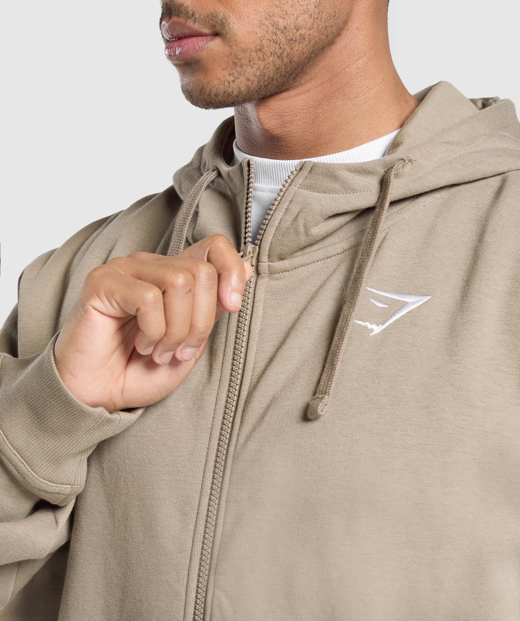 Gymshark Crest Oversized Zip Up Hoodie - Lifestyle Brown Male Product Image