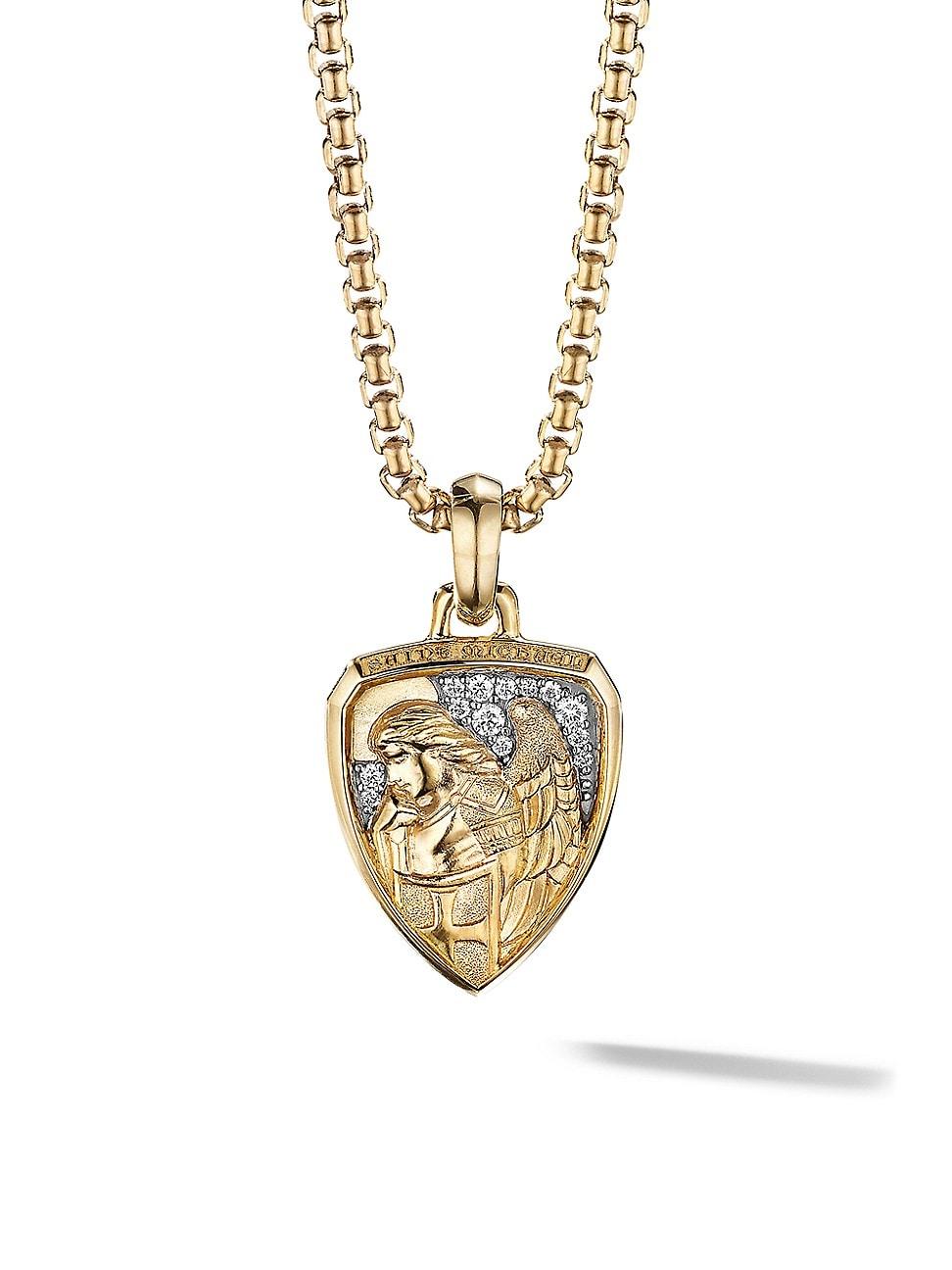 Womens St. Michael Amulet in 18K Yellow Gold with Diamonds, 27.5MM Product Image