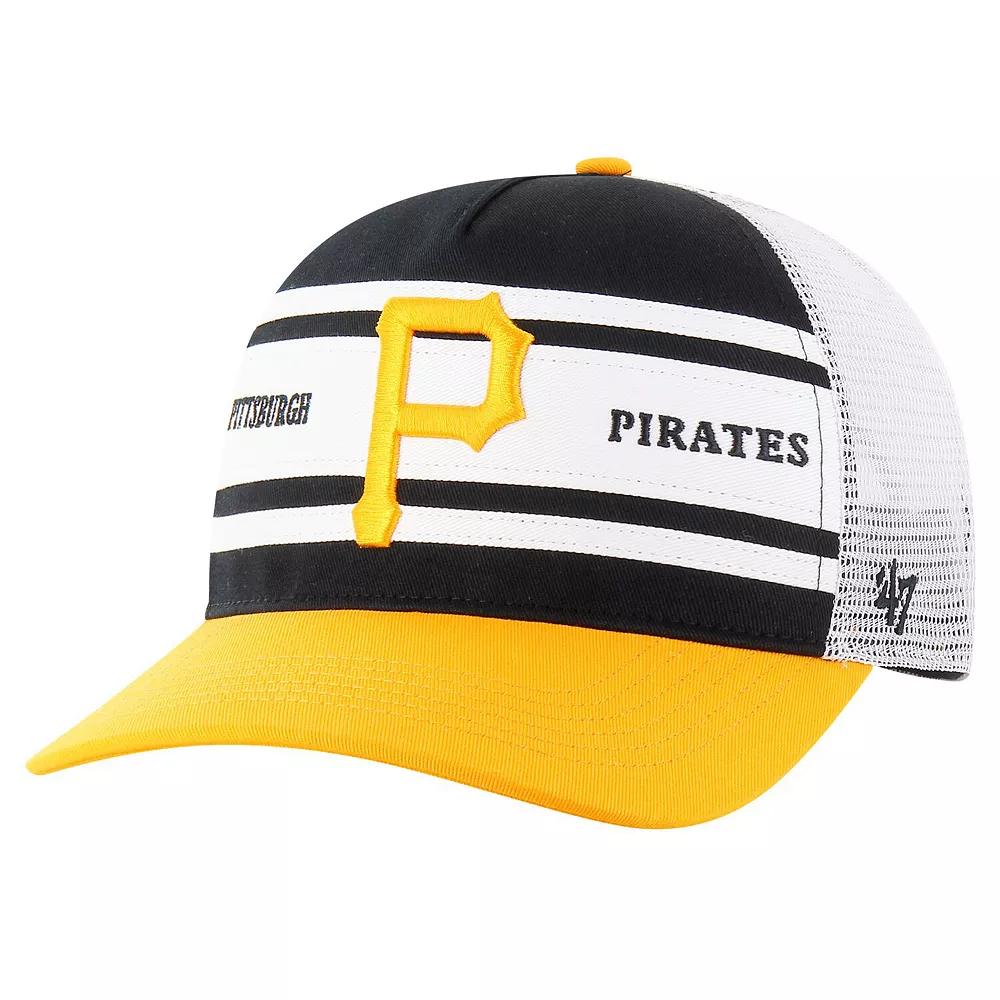 Men's '47 Black Pittsburgh Pirates Gridiron Super Stripe Relaxed Trucker Hitch Adjustable Hat Product Image