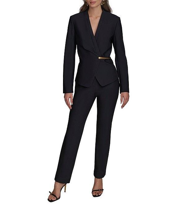 Donna Karan Gold Bar Hardware V-Neck Long Sleeve Wrap Jacket Product Image