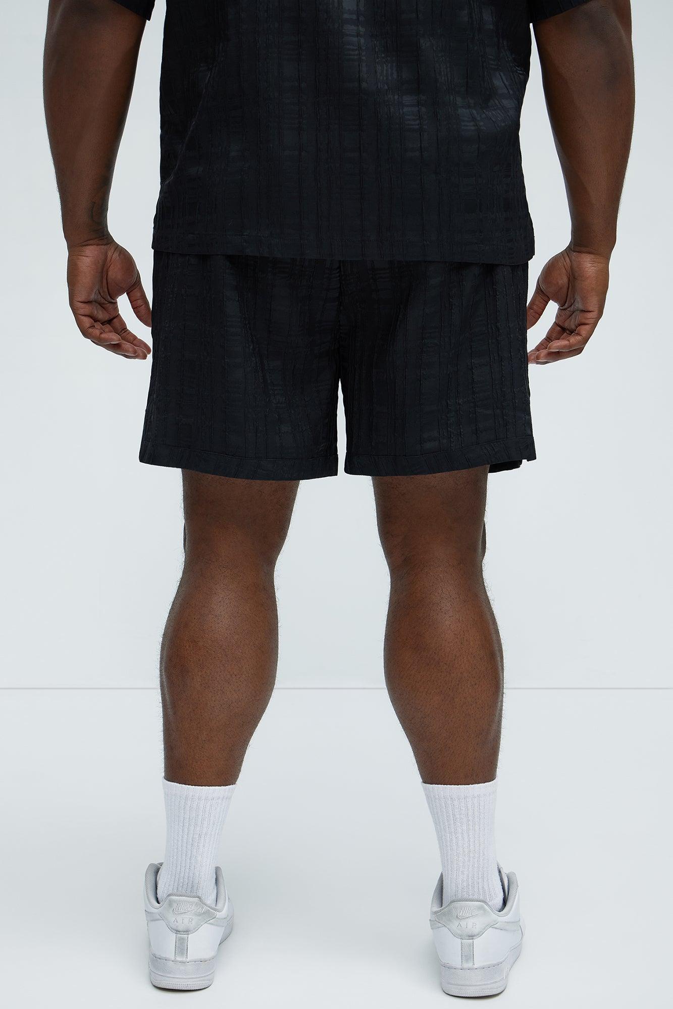 Plaid Crinkle Shorts - Black Product Image