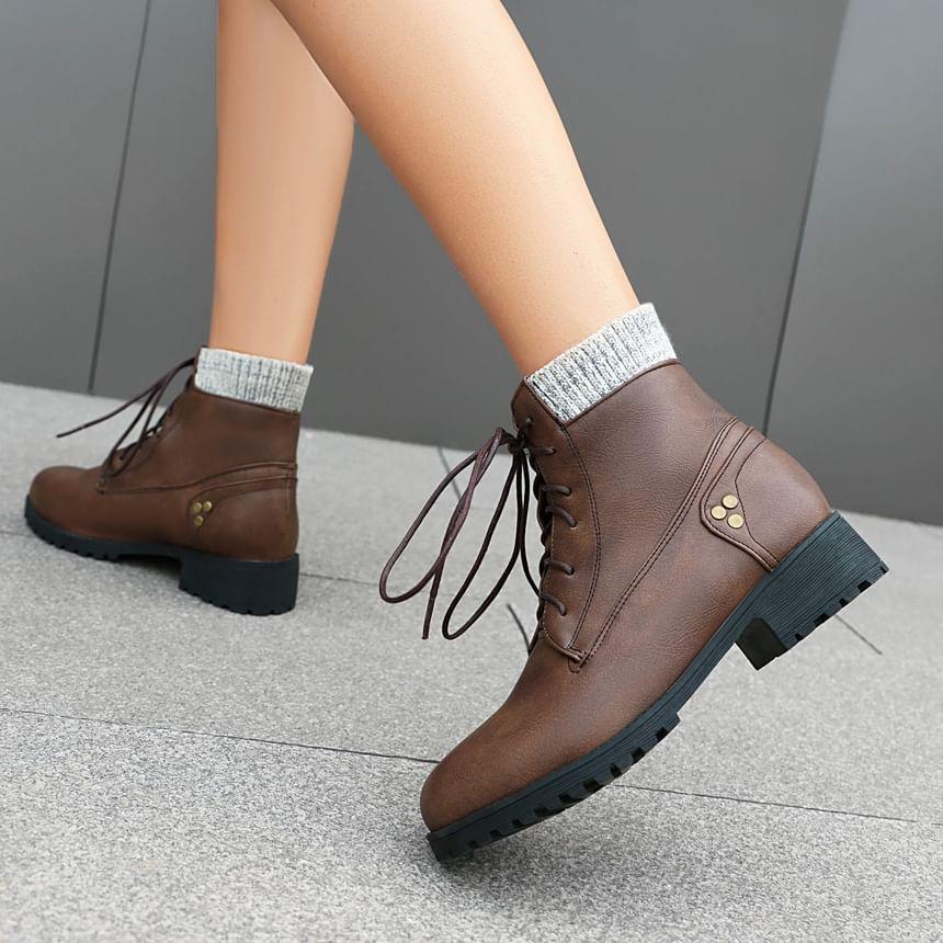 Panel Lace-Up Short Boots Product Image