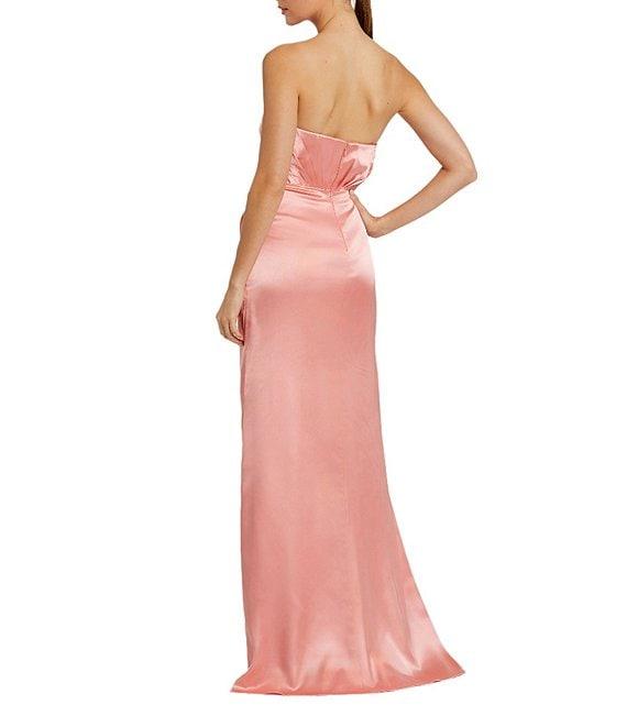 Mac Duggal Satin Strapless Neck Sleeveless Rosette A-Line Gown Product Image