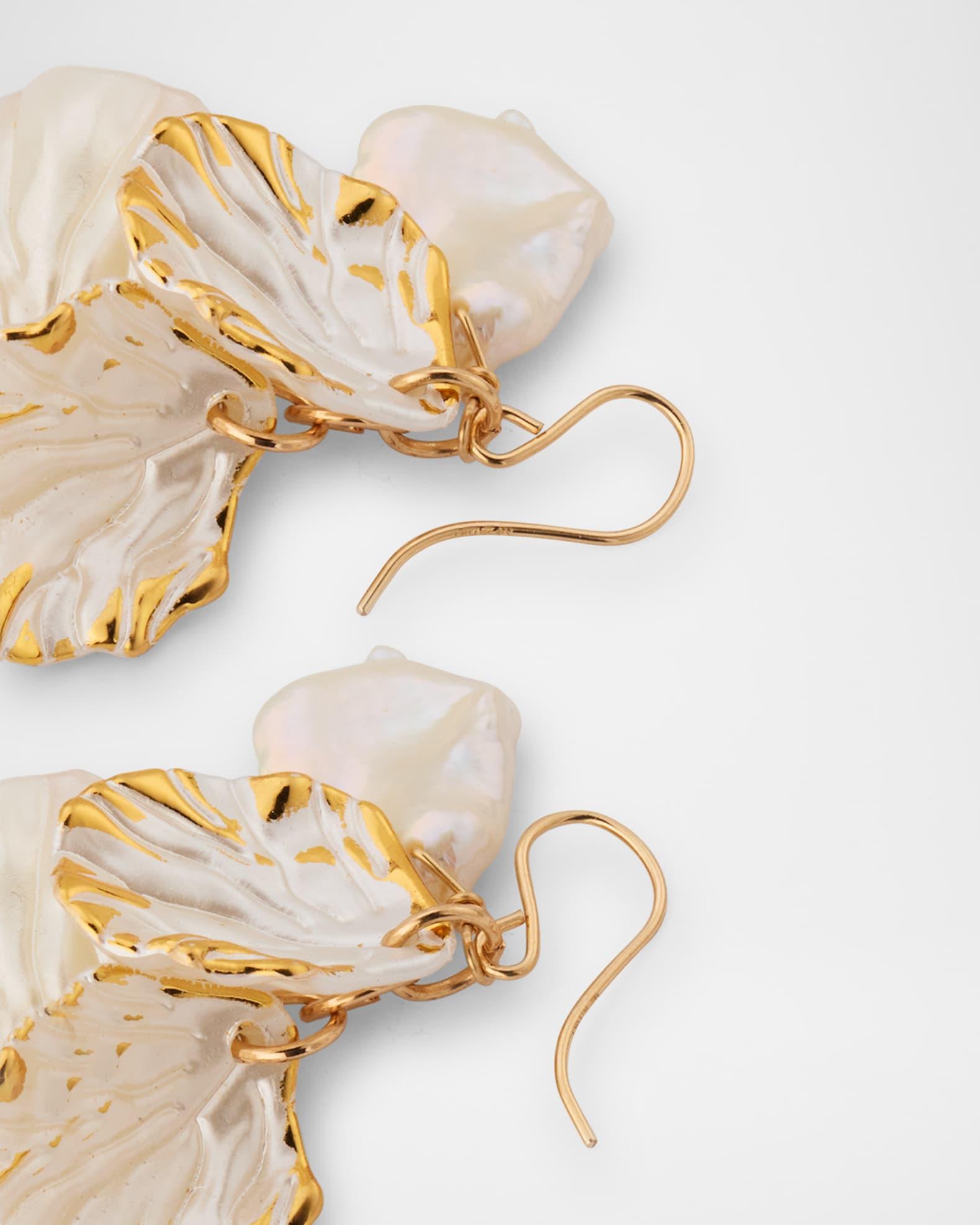 Freshwater Pearl Gold Leaf Earrings Product Image