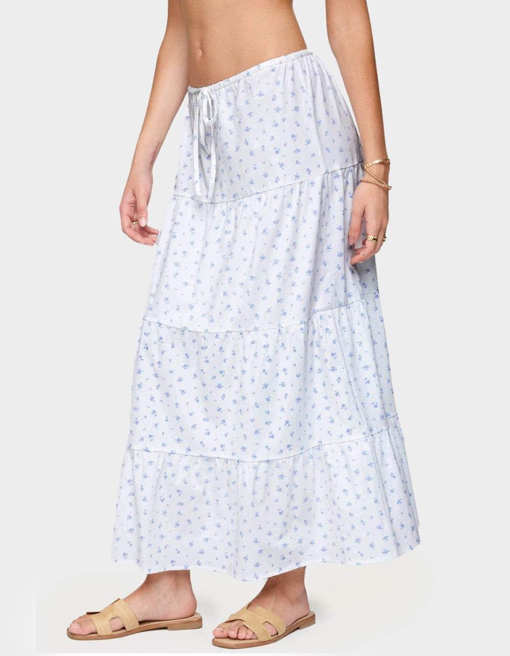 EDIKTED Charley Floral Tiered Maxi Skirt - WHITE Product Image