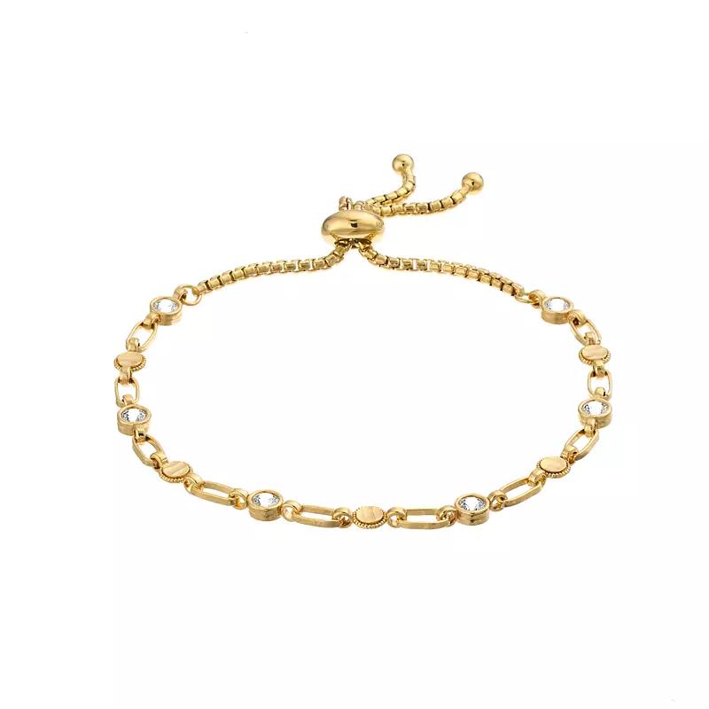 Kristen Kesho Sterling Silver Lab-Created White Sapphire & Round Link Adjustable Bolo Bracelet, Women's, Size: 9.50, Pink Tone Product Image