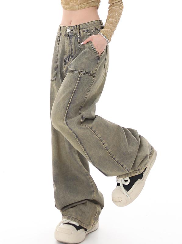 Vintage Distressed Wash Splice Boyfriend Jeans Product Image