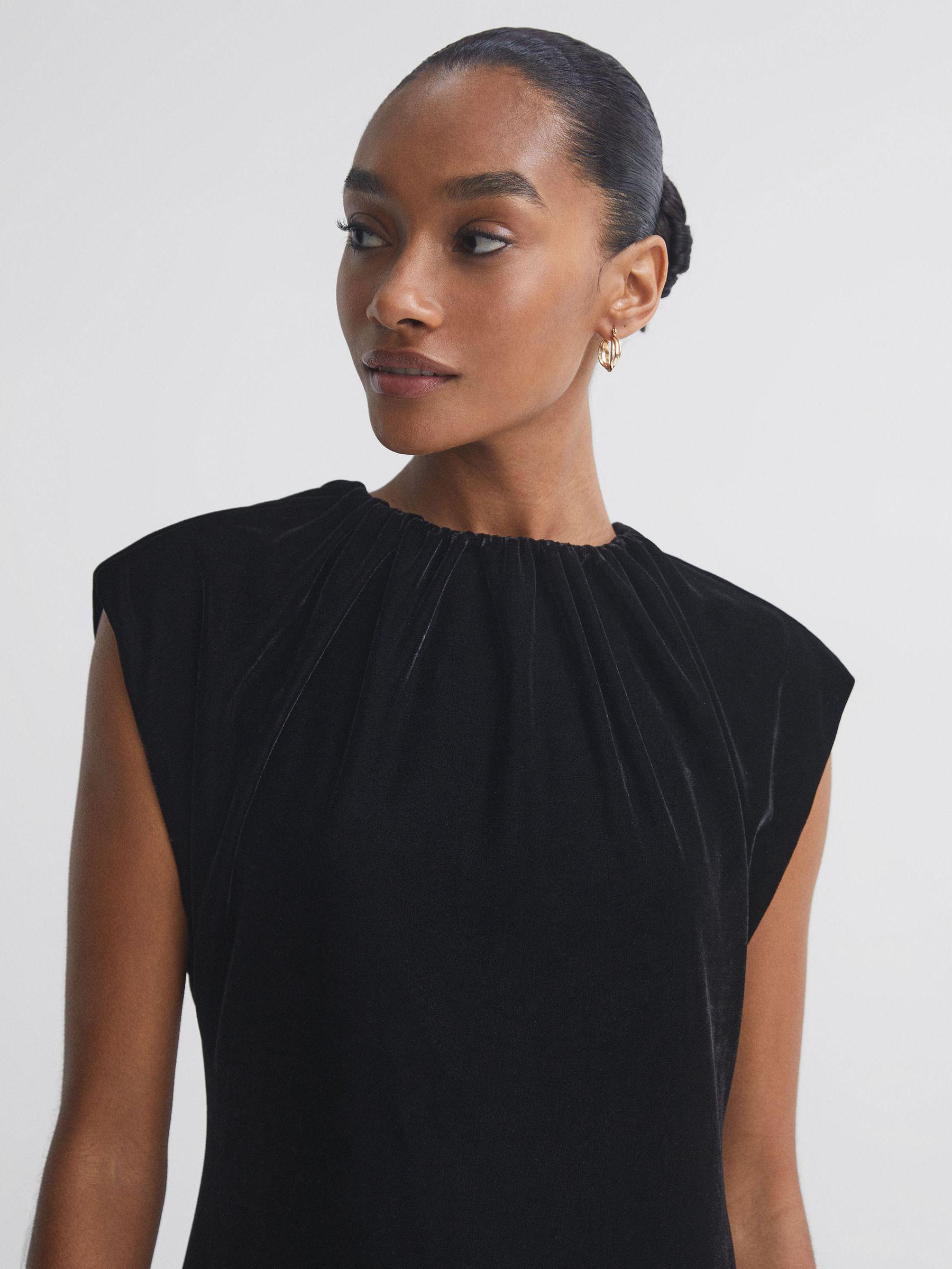 Florere Velvet Tie Neck Midi Dress in Black Product Image