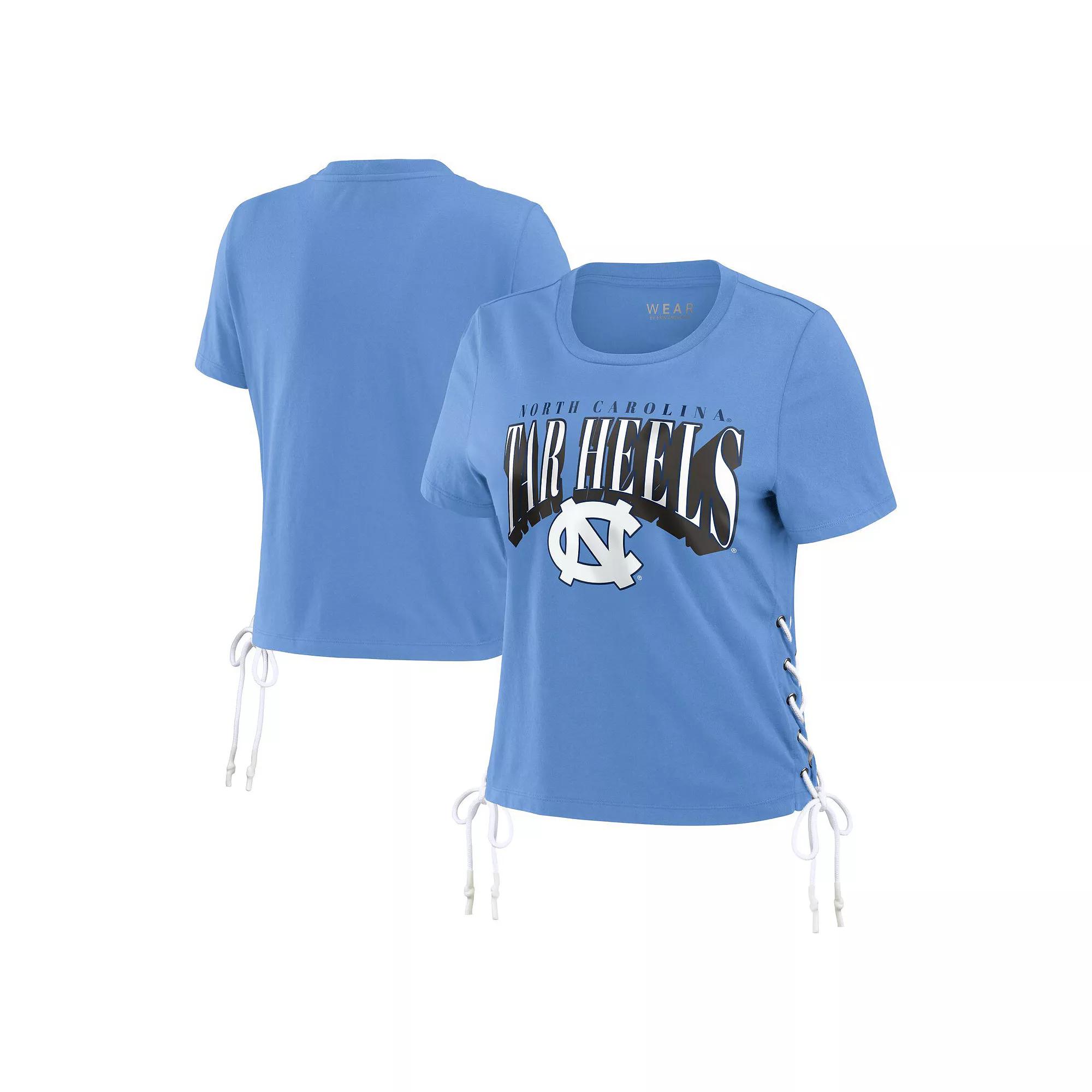 Women's WEAR by Erin Andrews Carolina Blue North Carolina Tar Heels Side Lace-Up Modest Crop T-Shirt,  Product Image