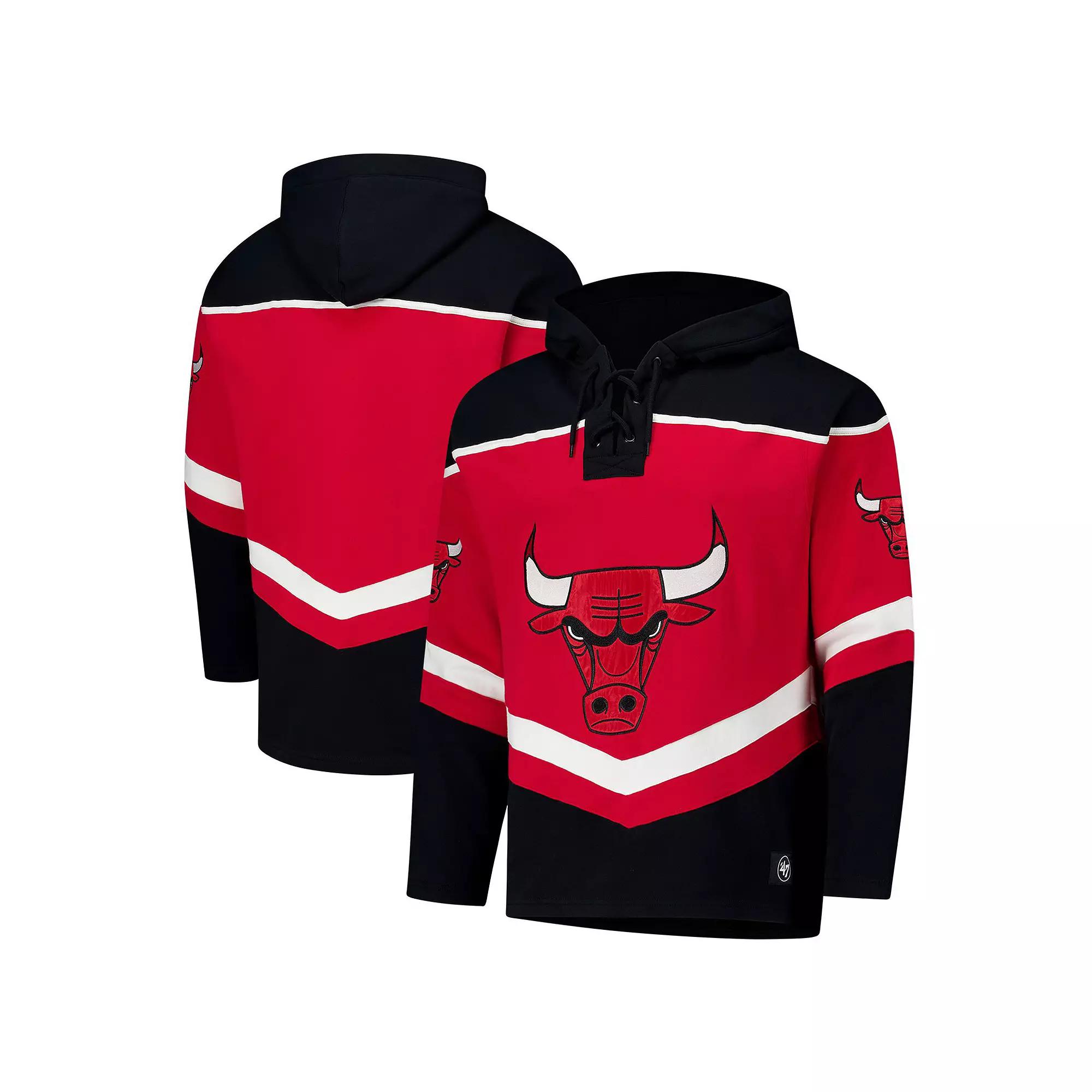 Men's '47 Red Chicago Bulls Layup Lacer Pullover Hoodie, Size: Large Product Image