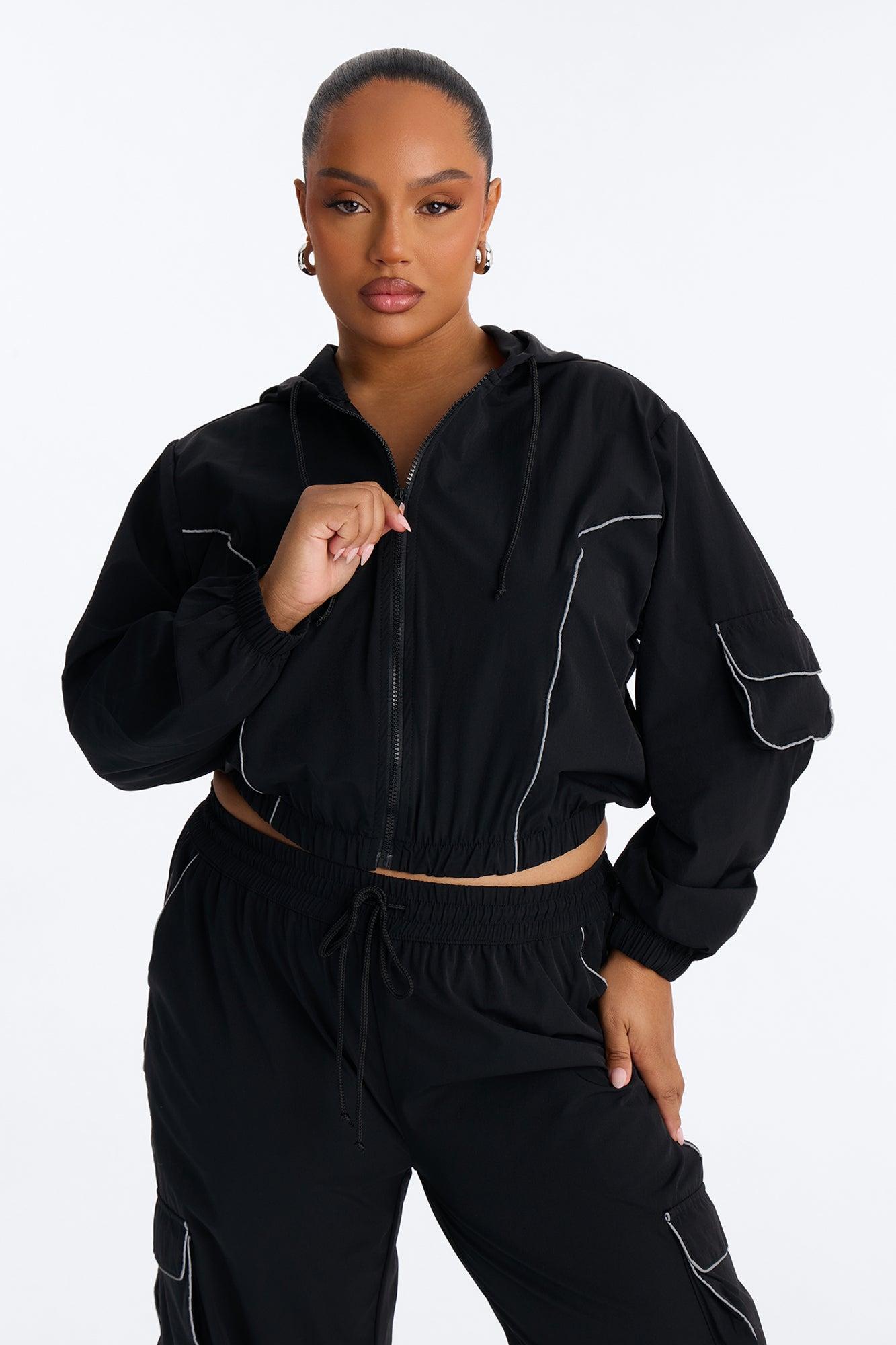 Nessa Nylon Cargo Hoodie Jogger Set - Black Female Product Image