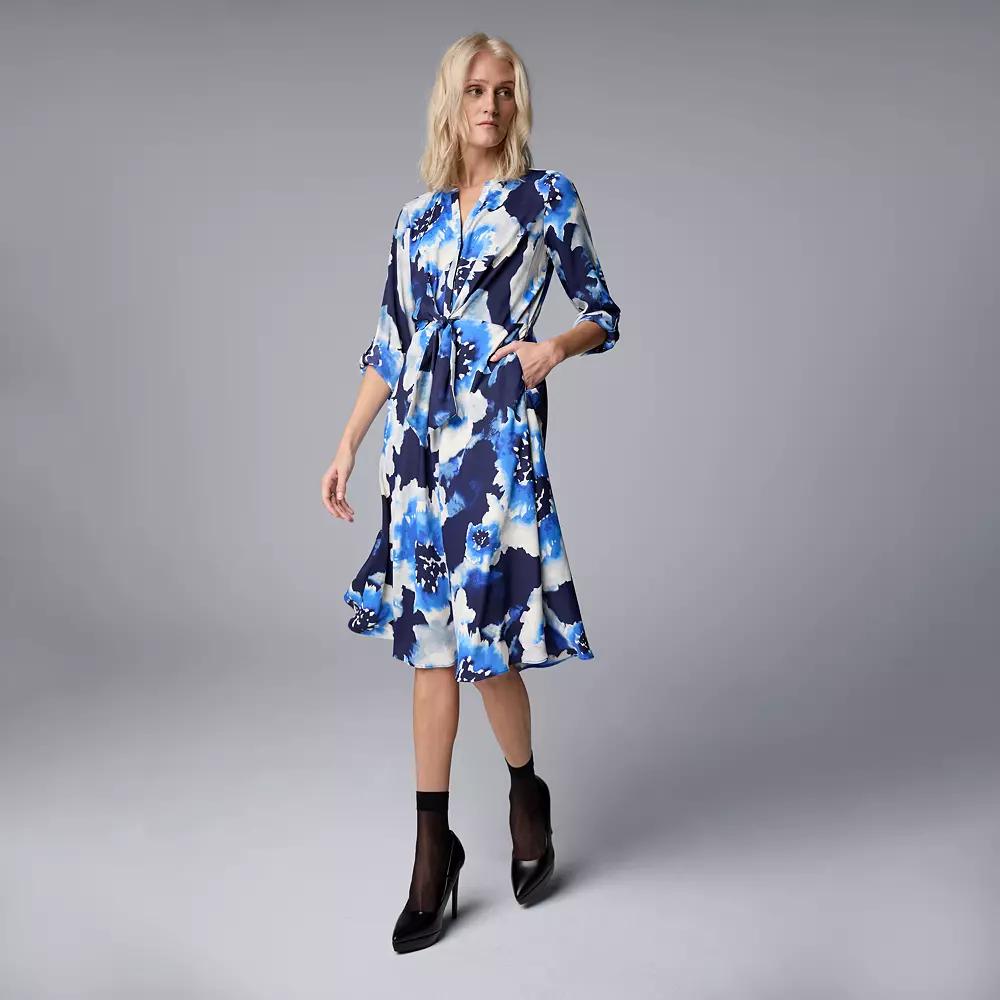 Women's Simply Vera Vera Wang Tie Front Midi Dress, Size: XS, Navy Blue Floral Product Image