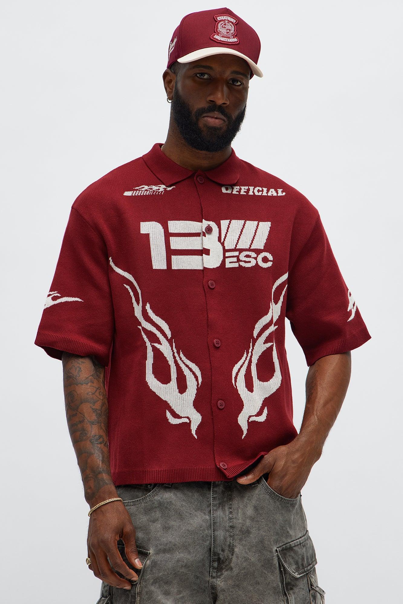 Regular Fit 13 Button Up Sweater Shirt - Red/White Male Product Image