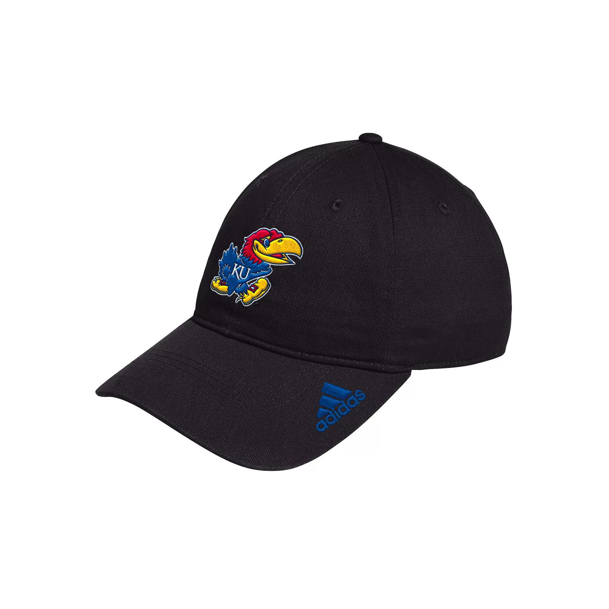 Men's adidas Black Kansas Jayhawks Locker Room Logo Slouch Adjustable Hat Product Image