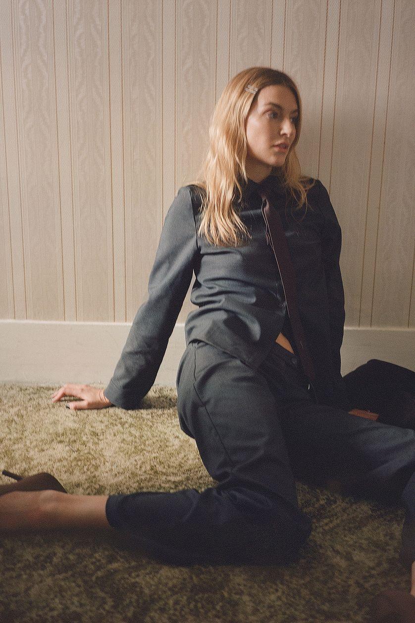 Tailored Mid Waist Trousers Grey Product Image